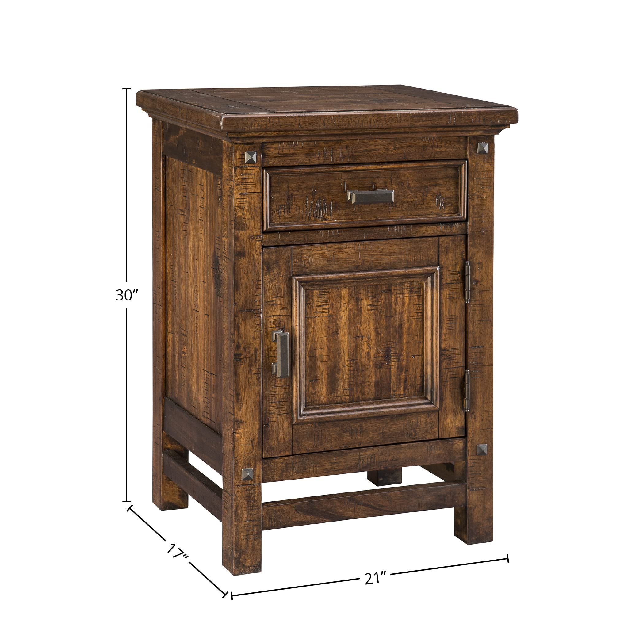 Vintage Acacia Wood Nightstand - Intercon Wolf Creek Drawer and Cabinet, Brown Finish Bedside Table for Bedroom, Living Room & Office Storage