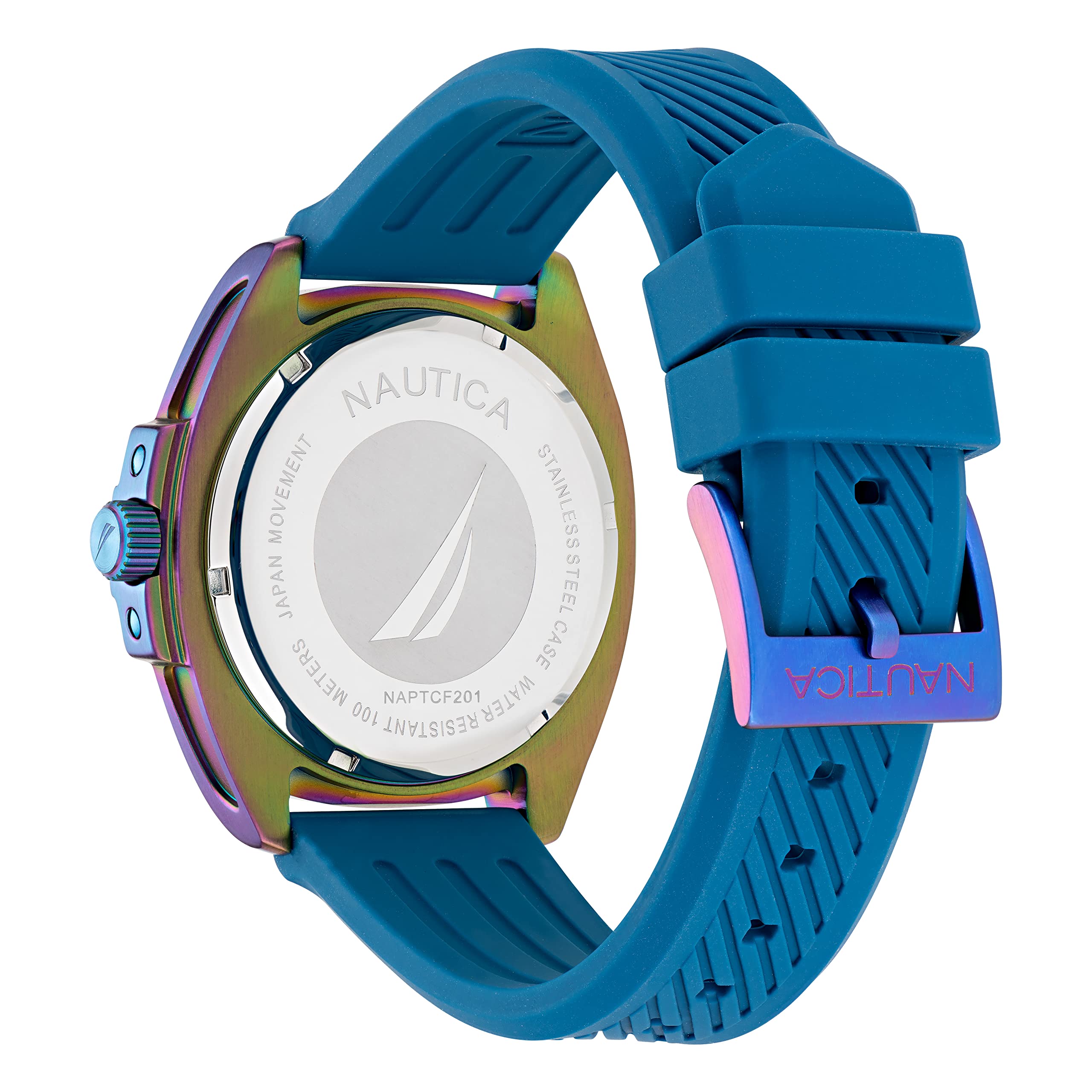 Nautica Men's Tin Can Bay Blue Silicone Strap Watch - Waterproof Casual Sports Watch for Swimming, Diving & Outdoor Activities (Model: NAPTCF201)