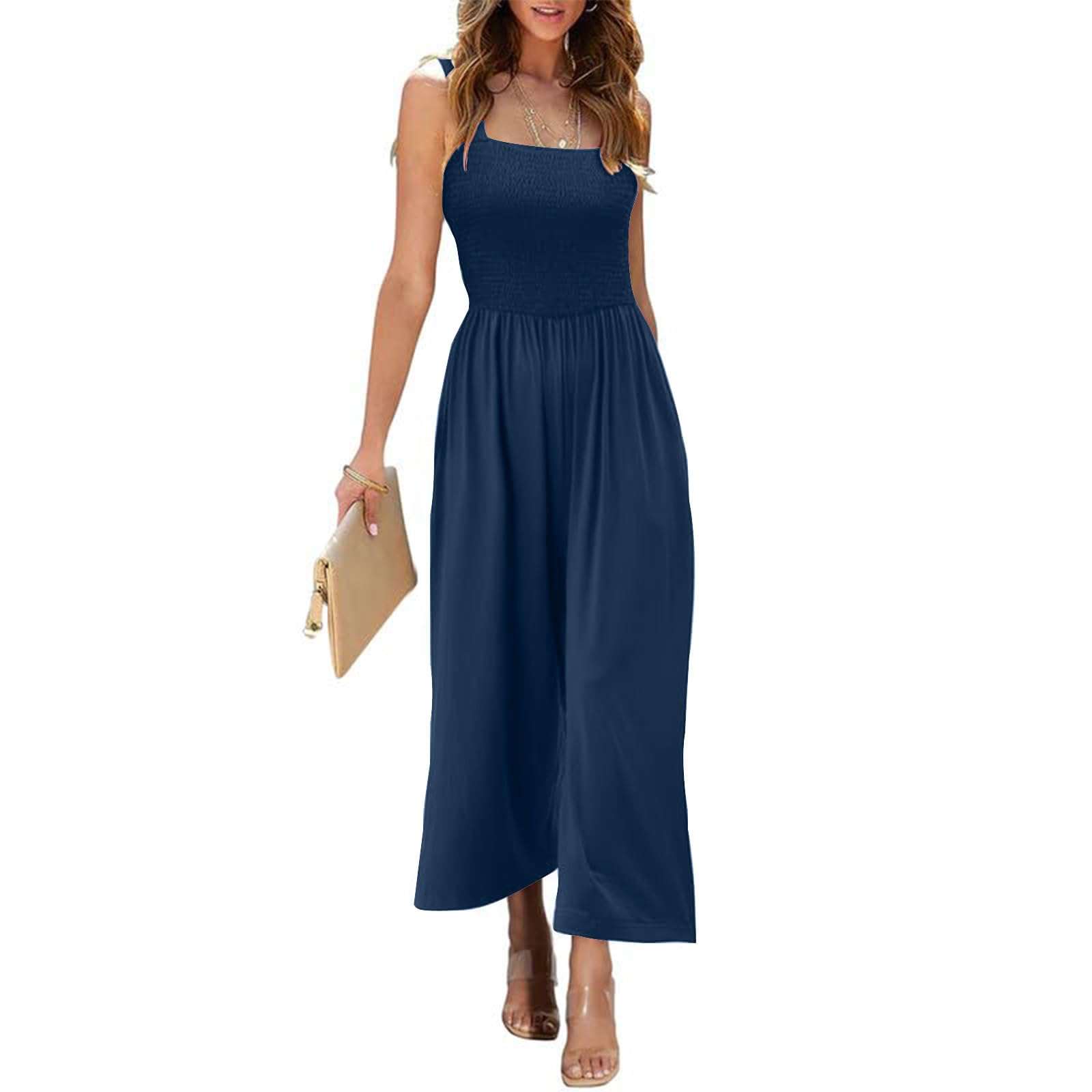 Women's Sleeveless Jumpsuit - Casual Loose Overalls Romper with Pockets | Wide Leg One Piece Travel Outfit for Summer, Beach & Vacation Wear
