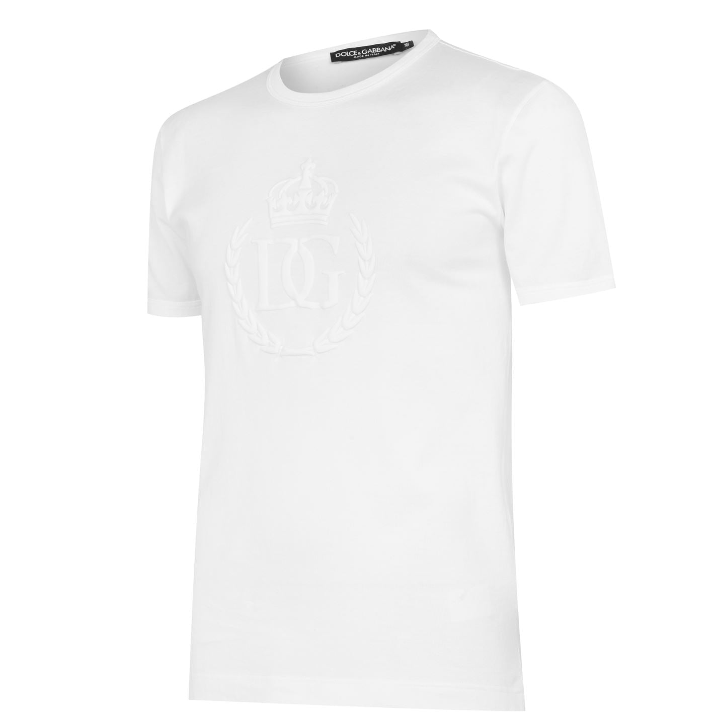 Dolce & Gabbana Men's White Logo T-Shirt with Embroidered Crest - Casual Luxury Cotton Tee for Everyday Wear & Street Style Outfits