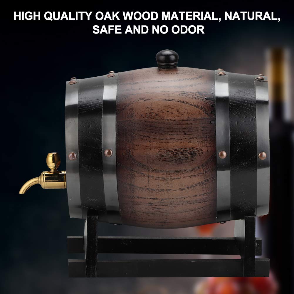 Premium 3L Oak Aging Barrel for Whiskey, Beer, Wine & Bourbon - Vintage Striped Black Red Oak Barrel with Faucet & Stand - Perfect for Home Brewing, Restaurants & Craft Spirit Aging