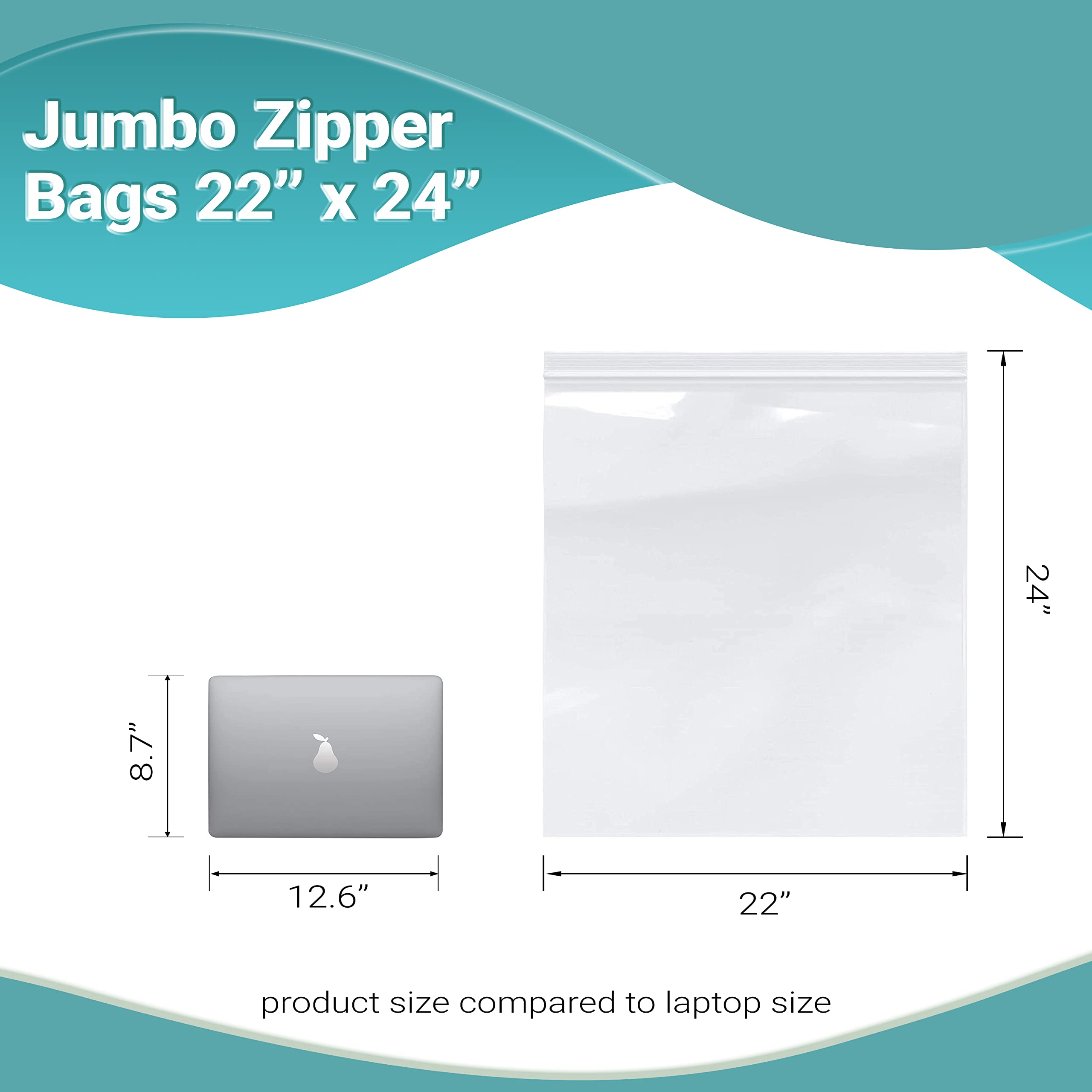 APQ 500 Pack Jumbo Zipper Bags 22x24 Inches - Large Clear Seal Top Storage Bags with Single Track, 2 Mil Thick Polyethylene Bags for Food Service, Industrial Packing & Organizing | Perfect for Bulk Food Storage, Retail Packaging & Office Organization