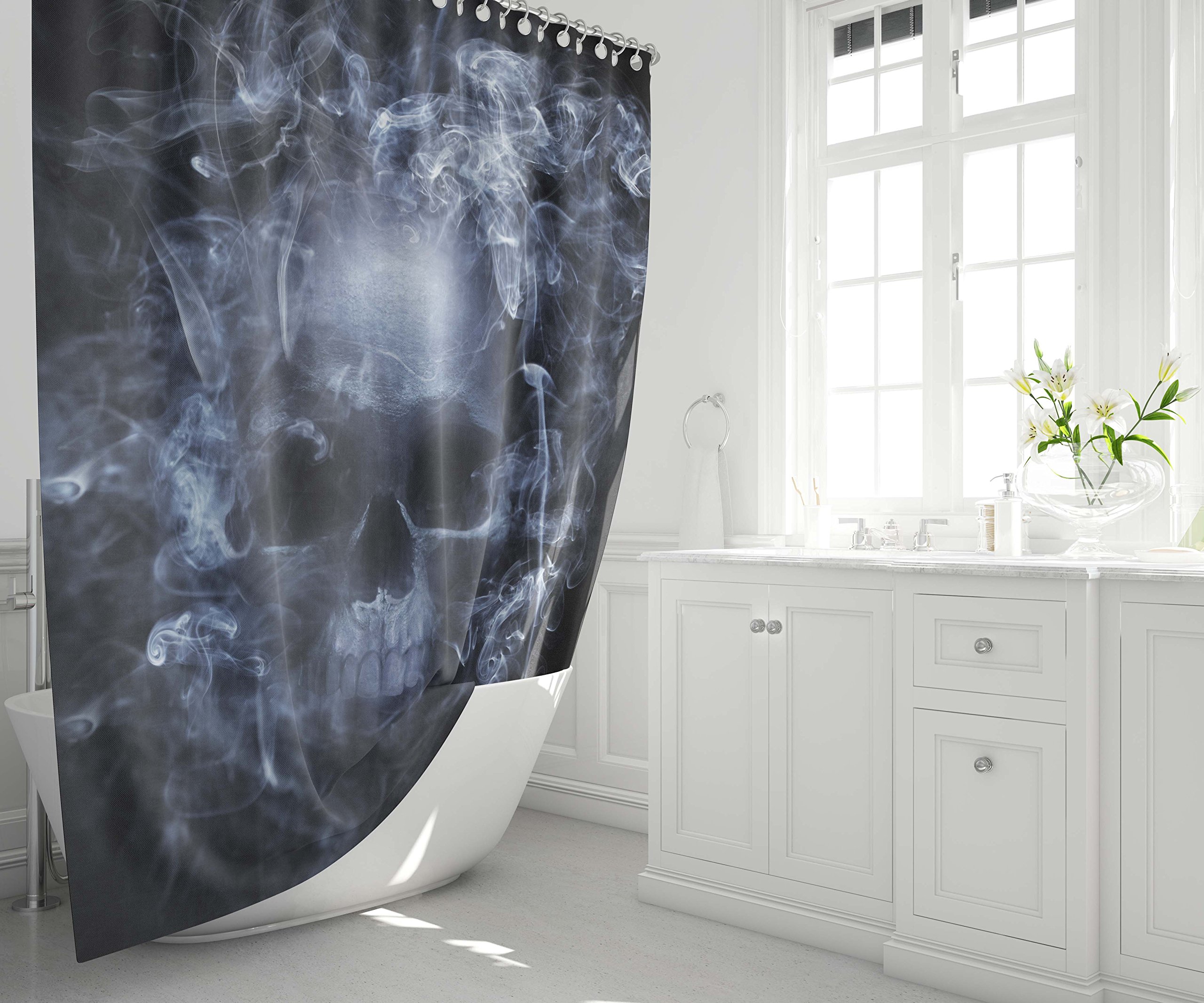 Halloween Shower Curtain - Smoke Skull Skeleton Design 60x72 Inch Waterproof Polyester Bathroom Curtain with Hooks - Perfect for Spooky Bathroom Decor, Halloween Party & Gothic Home Decor