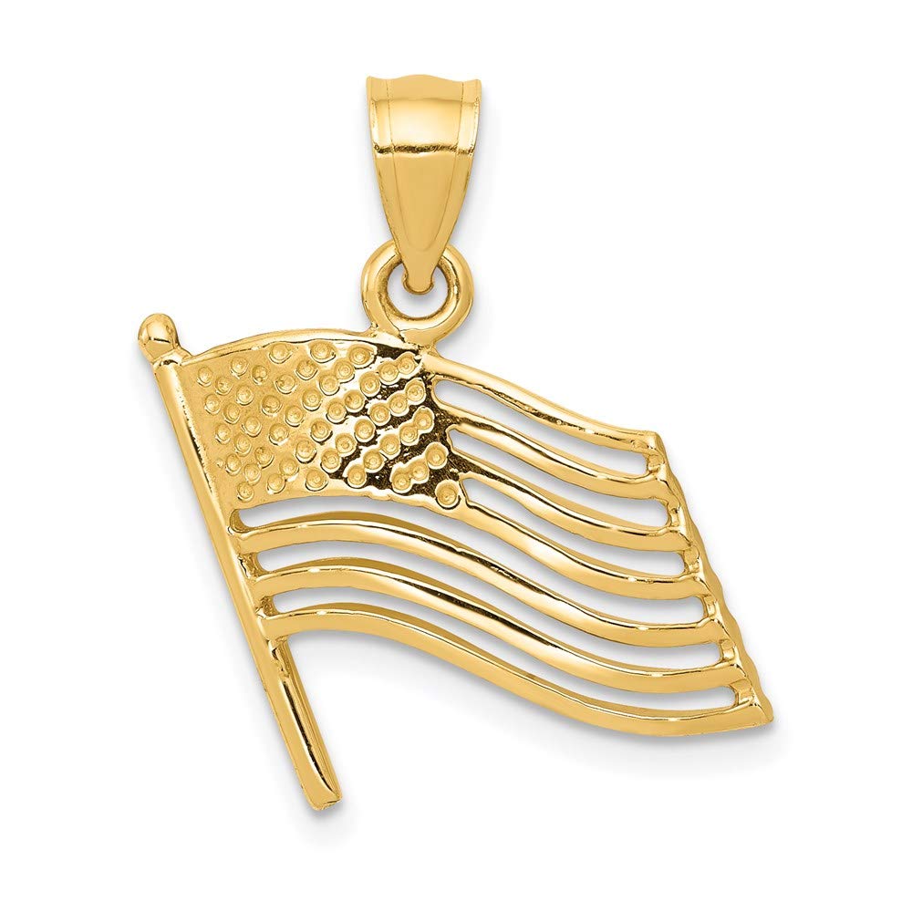 14k Yellow Gold Waving USA Flag Pendant - Patriotic Jewelry Gift