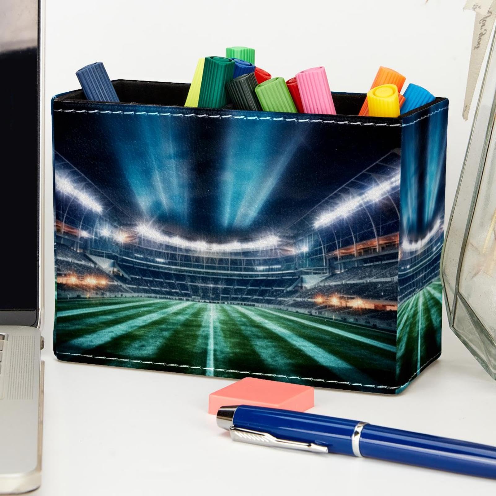 American Football Stadium Pen Holder for Desk - Stylish Pencil Organizer for Office, School & Home Use - Perfect Office Supplies for Football Fans