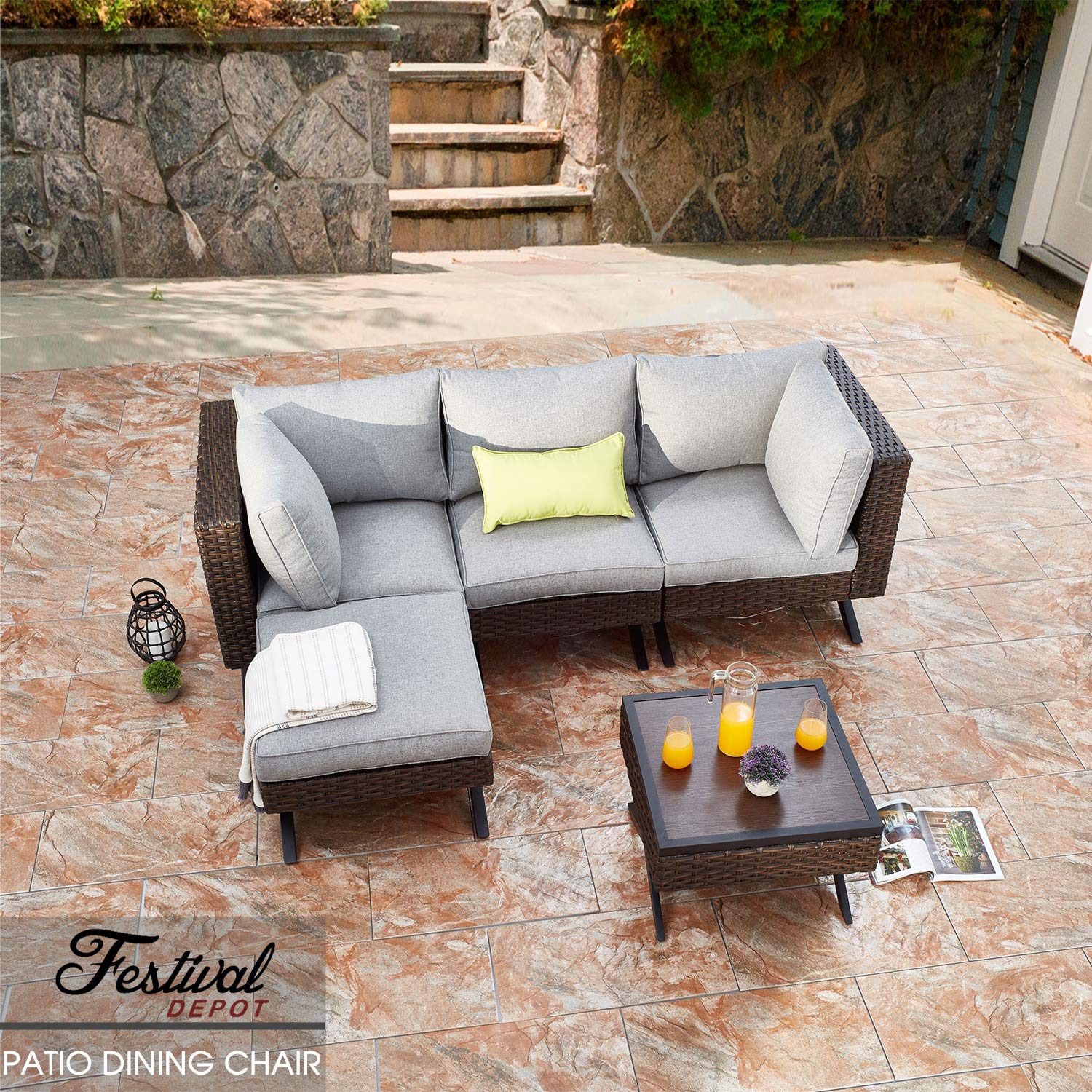 Wicker Patio Chair with Left Armrest & Thick Cushions - Rattan Dining Chair with X-Shaped Metal Legs - All-Weather Outdoor Furniture for Garden, Yard, Poolside, Patio & Backyard Relaxation