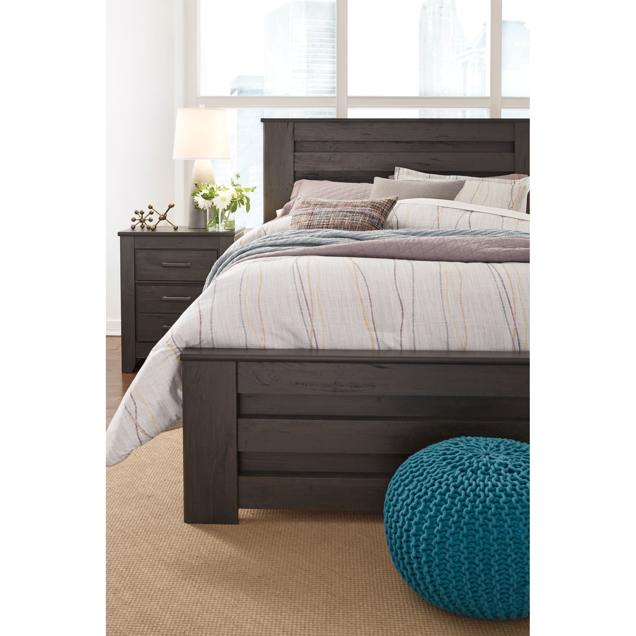 Brinxton Full Panel Bed Frame - Queen Size, Charcoal Finish - Modern Platform Bed with Upholstered Headboard for Bedroom Decor