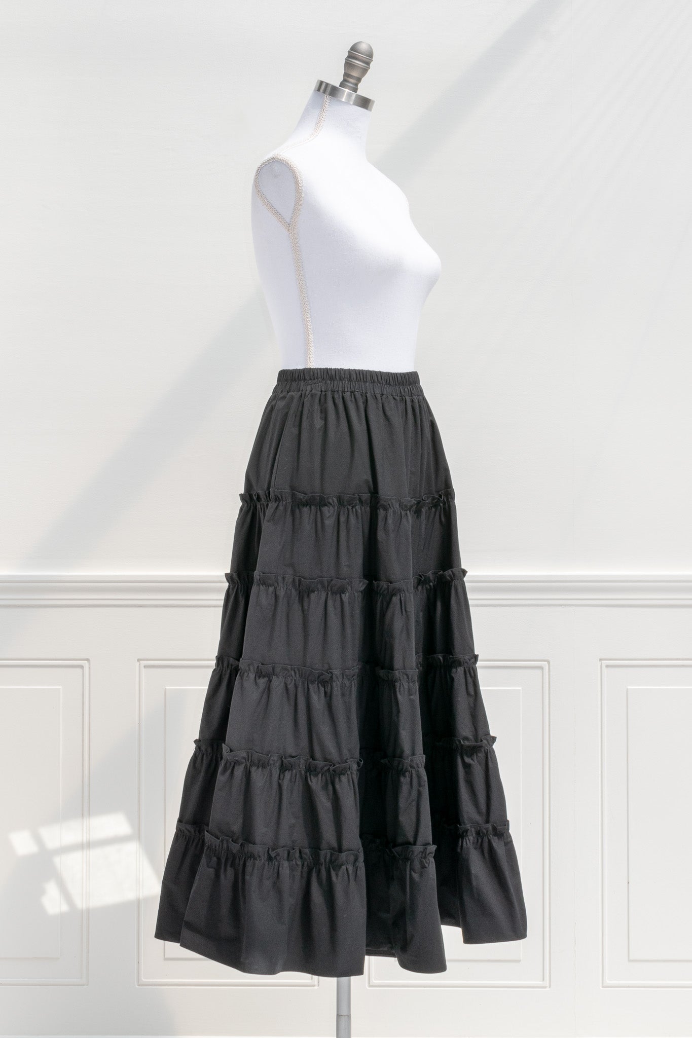 Antoinette Cotton Midi Skirt for Women - Black A-Line Skirt | Comfortable & Stylish | Perfect for Office, Date Night & Summer Outfits