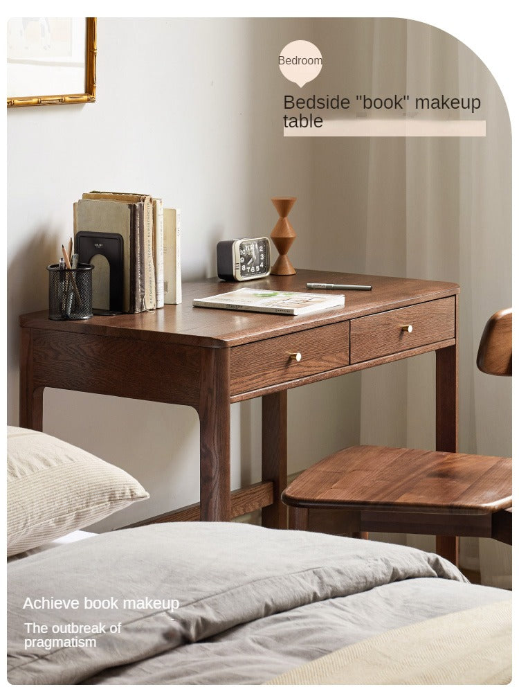 Solid Oak Wood Small Office Desk - Walnut Finish for Home & Workspace - Compact Writing Desk for Study, Dorm, or Apartment