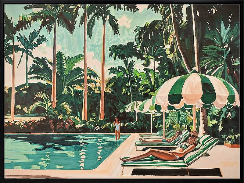 Flamingo Cocktail Canvas Art Print - Tropical Beach Party & Home Bar Decor Wall Art