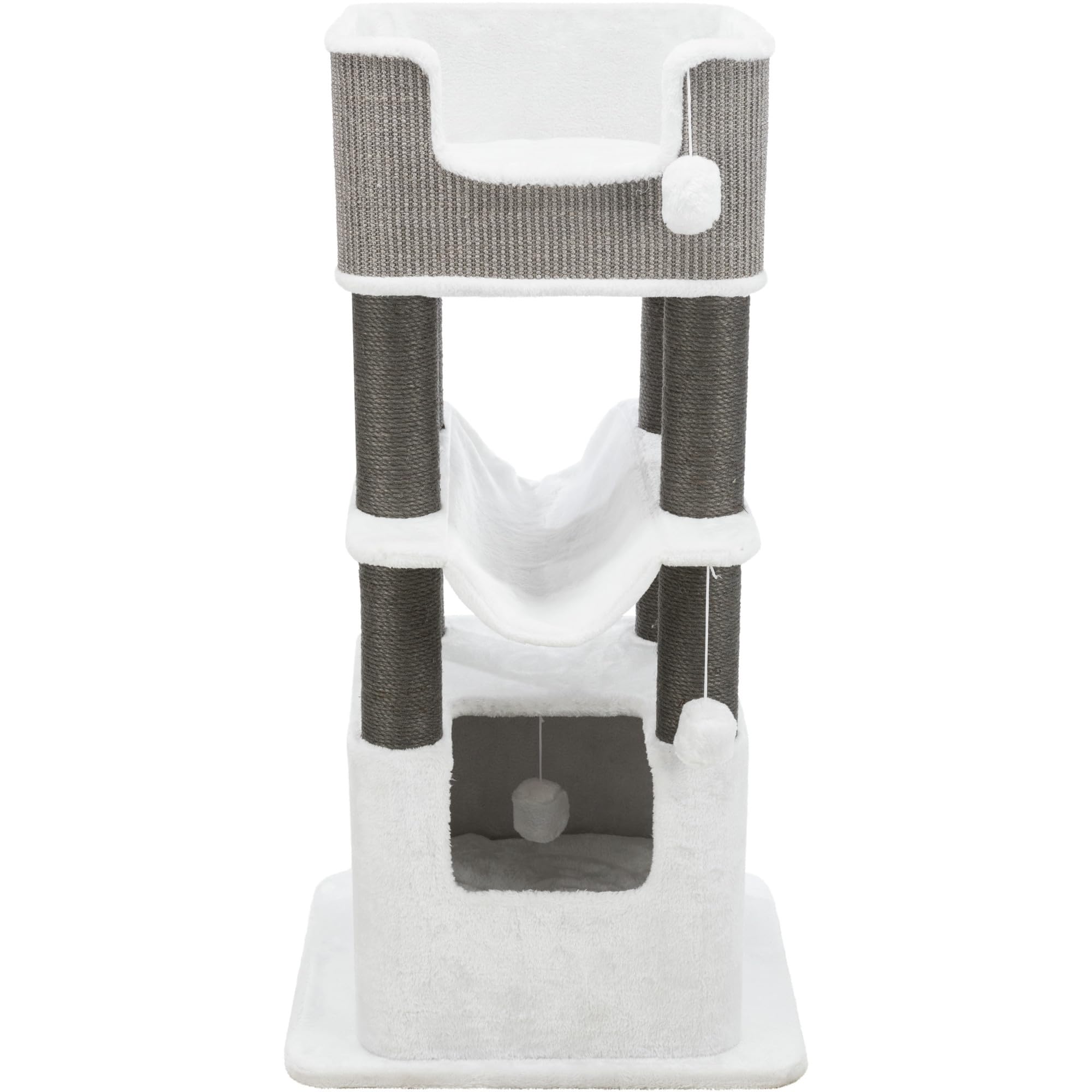 TRIXIE Lucano XXL 43-inch Cat Tower with Sisal Scratching Posts, Plush Condo & Cushions - Gray Cat Tree with Dangling Toys for Indoor Cats | Perfect for Play, Rest & Scratching in Home or Office