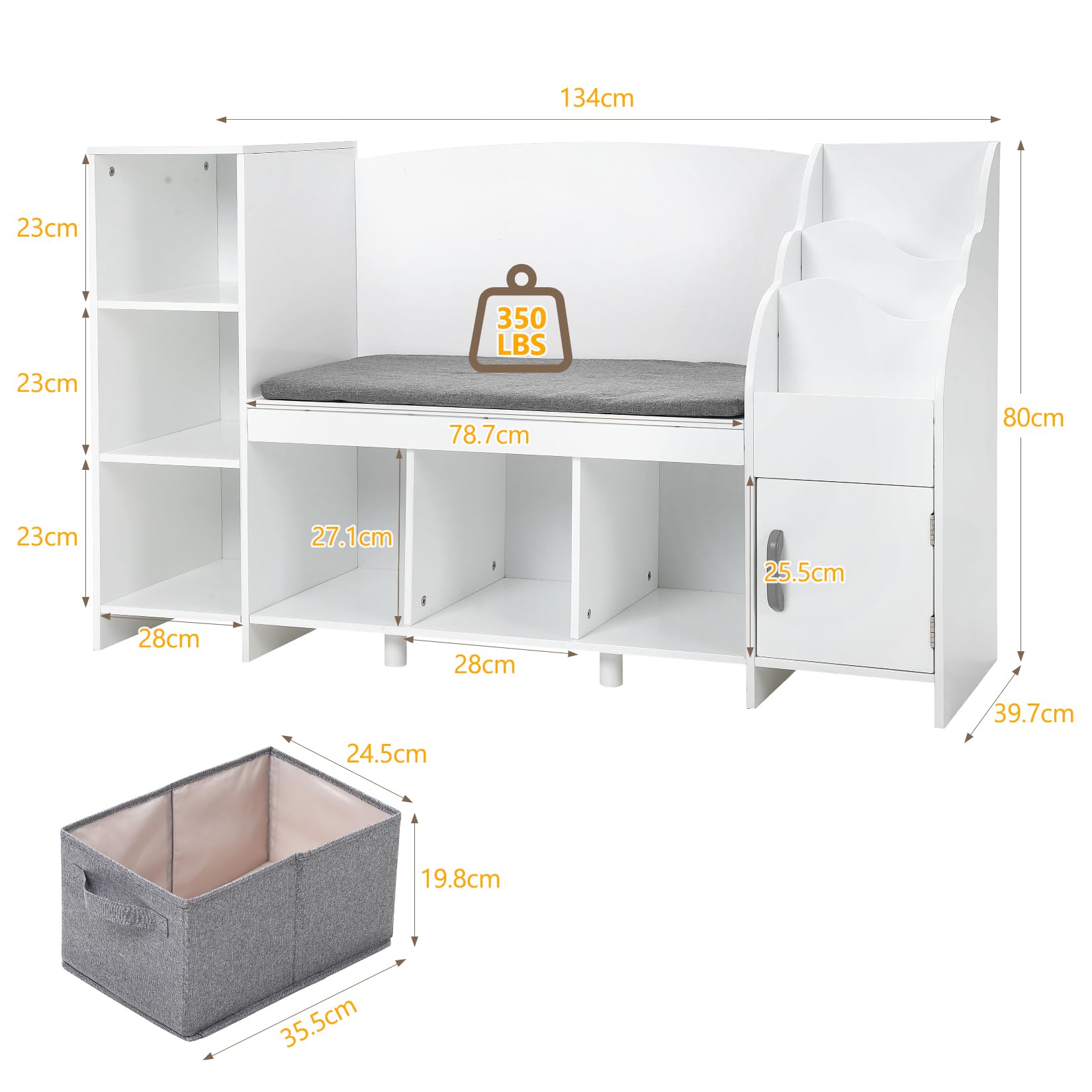 Kids Bookshelf with Reading Nook & Detachable Cushion - Sturdy Book Storage Organizer for Boys and Girls Bedroom, Playroom or Nursery | Perfect for Storytime, Reading Corners & Kids Room Organization
