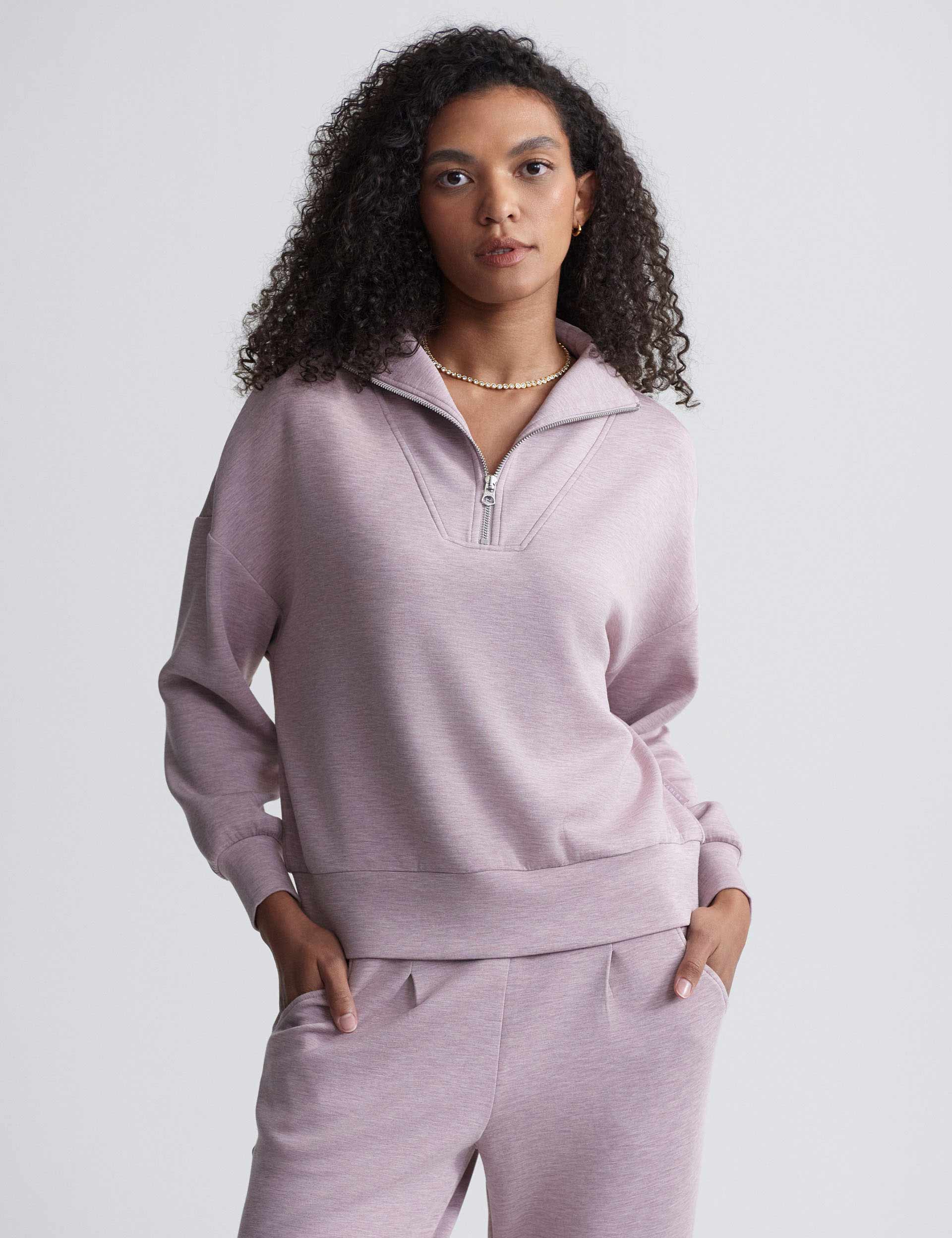Hawley Half Zip Sweater for Women - Soft Mauve Marl Pullover | Casual Loungewear, Outdoor Activities & Layering Essential