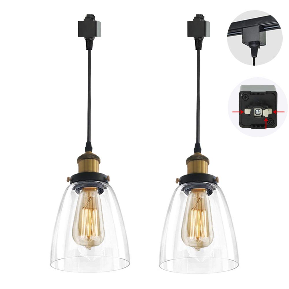 2-Light H-Type Track Pendant Lighting Fixture - Dimmable Industrial Chandelier with Glass Lampshade for Restaurant, Factory & Commercial Spaces | Modern Ceiling Lighting for Dining Areas, Workshops & Retail Stores