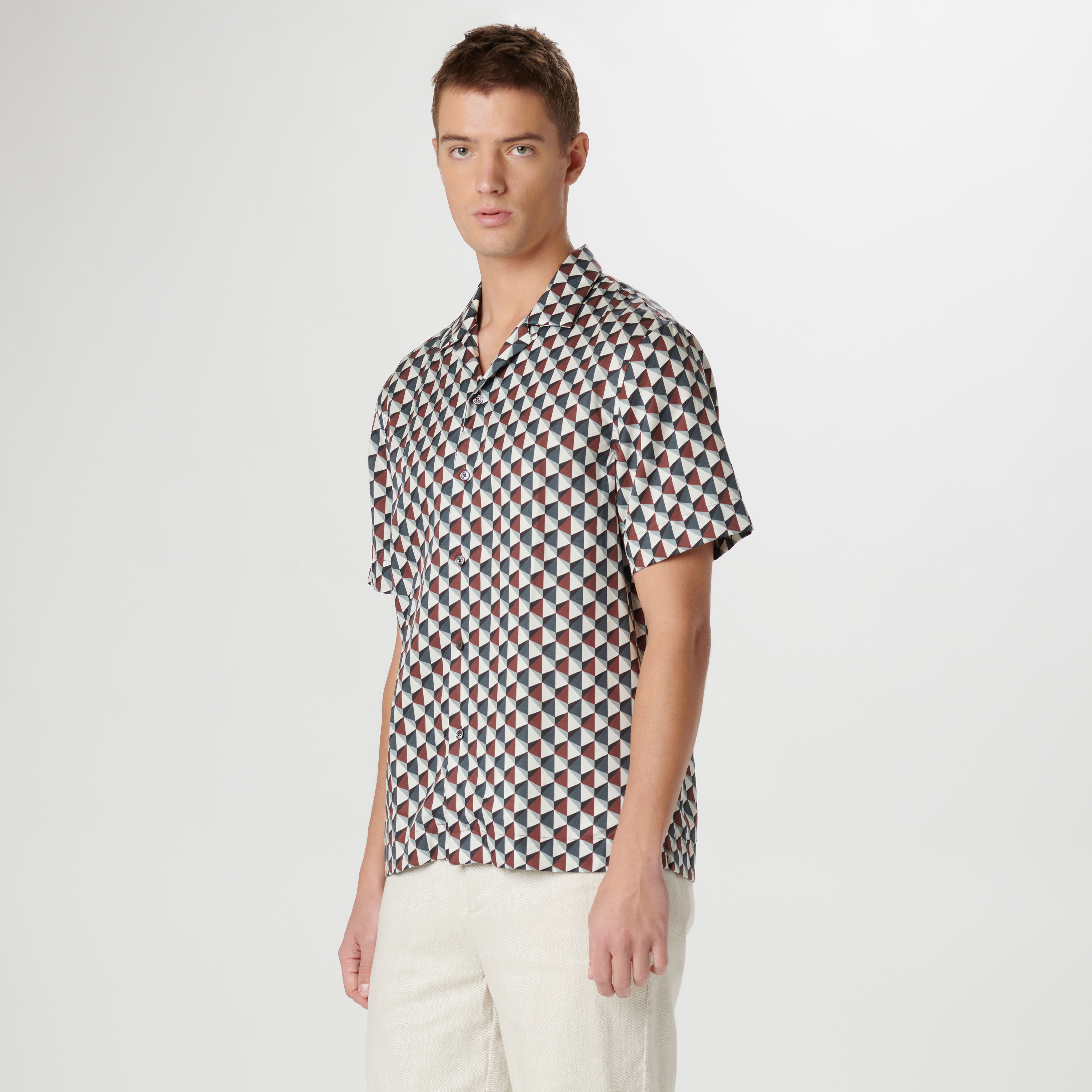 Jackson Geometric Print Short Sleeve Button Down Shirt for Men - Casual Summer Office Wear & Outdoor Activities