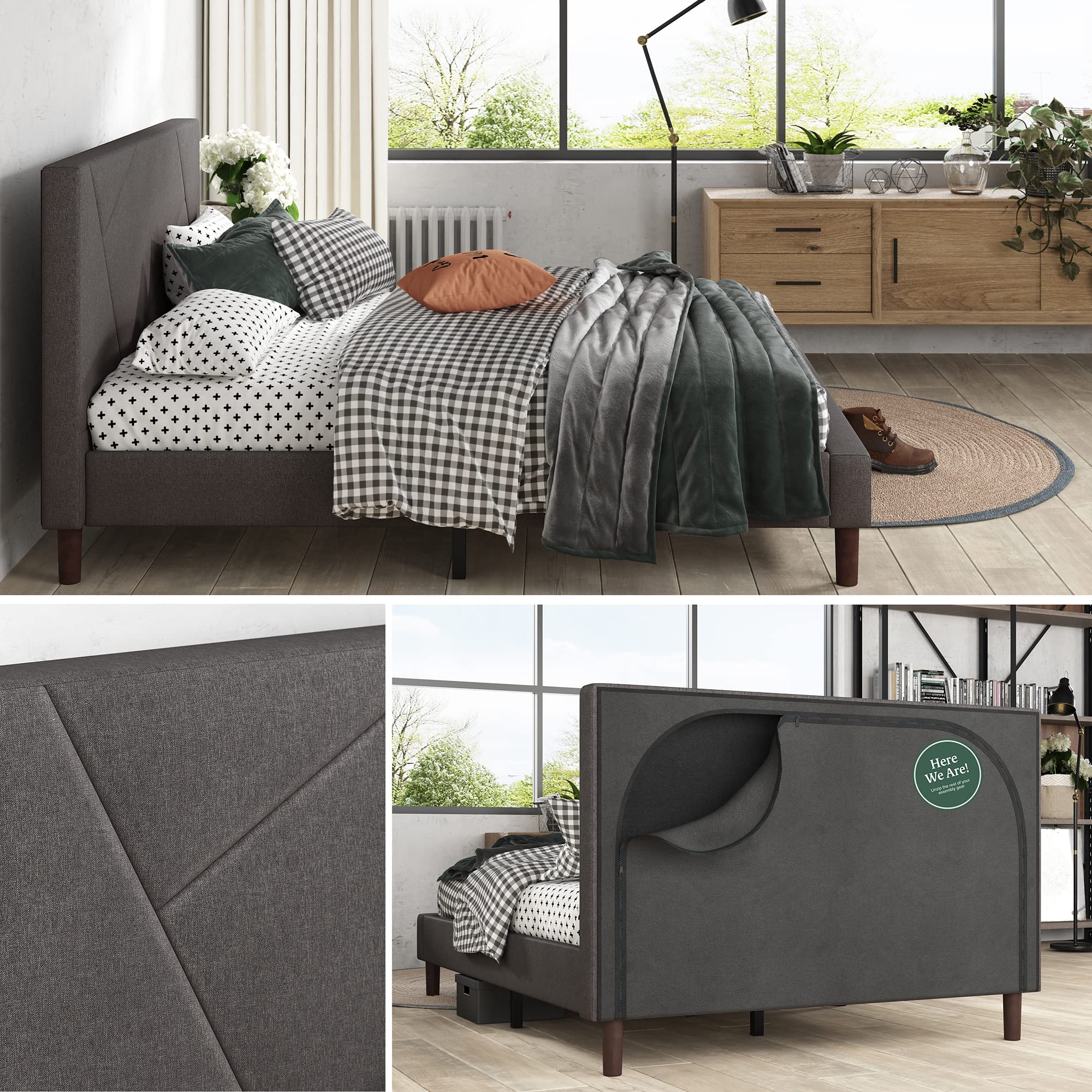 ZINUS Judy Upholstered Platform Bed Frame with Wood Slat Support - Full Size Grey Mattress Foundation - No Box Spring Needed - Easy Assembly - Perfect for Modern Bedrooms & Guest Rooms