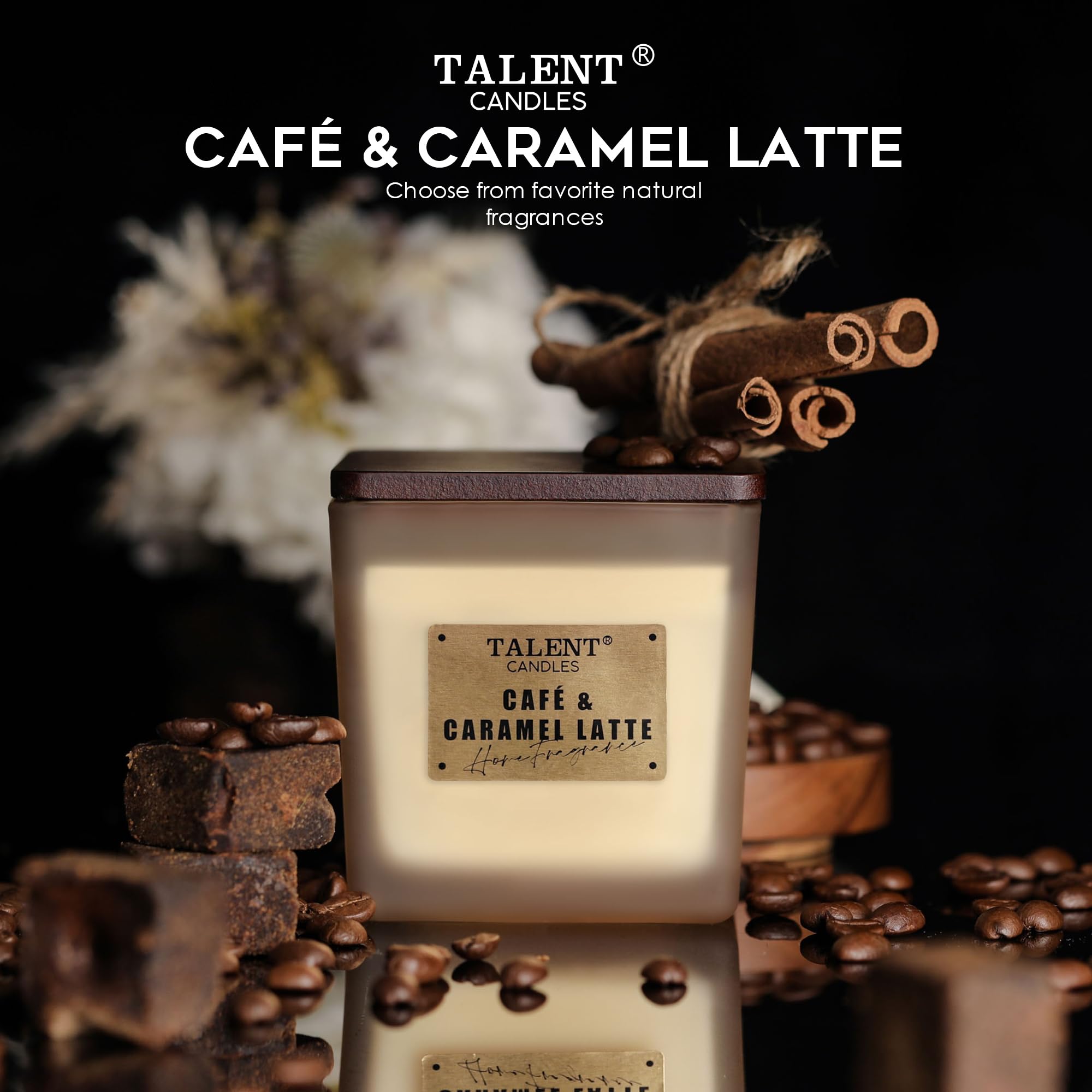 Premium Soy Wax Scented Candles - 7.05oz Aromatherapy Candles with Lid in Cafe & Caramel Latte Fragrance | Home Decor, Relaxation & Romantic Ambiance for Living Room, Bedroom, Bathroom, Office