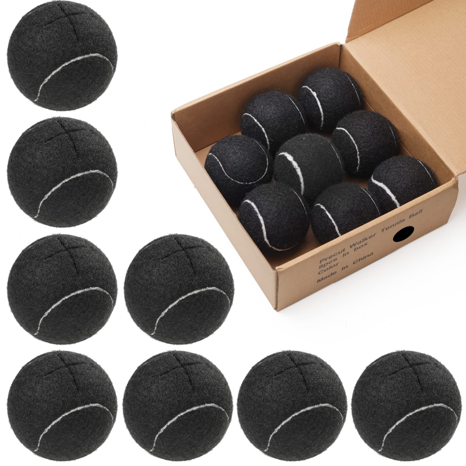 8 PCS Precut Walker Tennis Balls - Universal Walker Glide Balls for Chair Legs & Floor Protection (8 Pack, Black) | Ideal for Elderly Mobility Aids, Furniture Protection & Smooth Gliding on Hardwood Floors