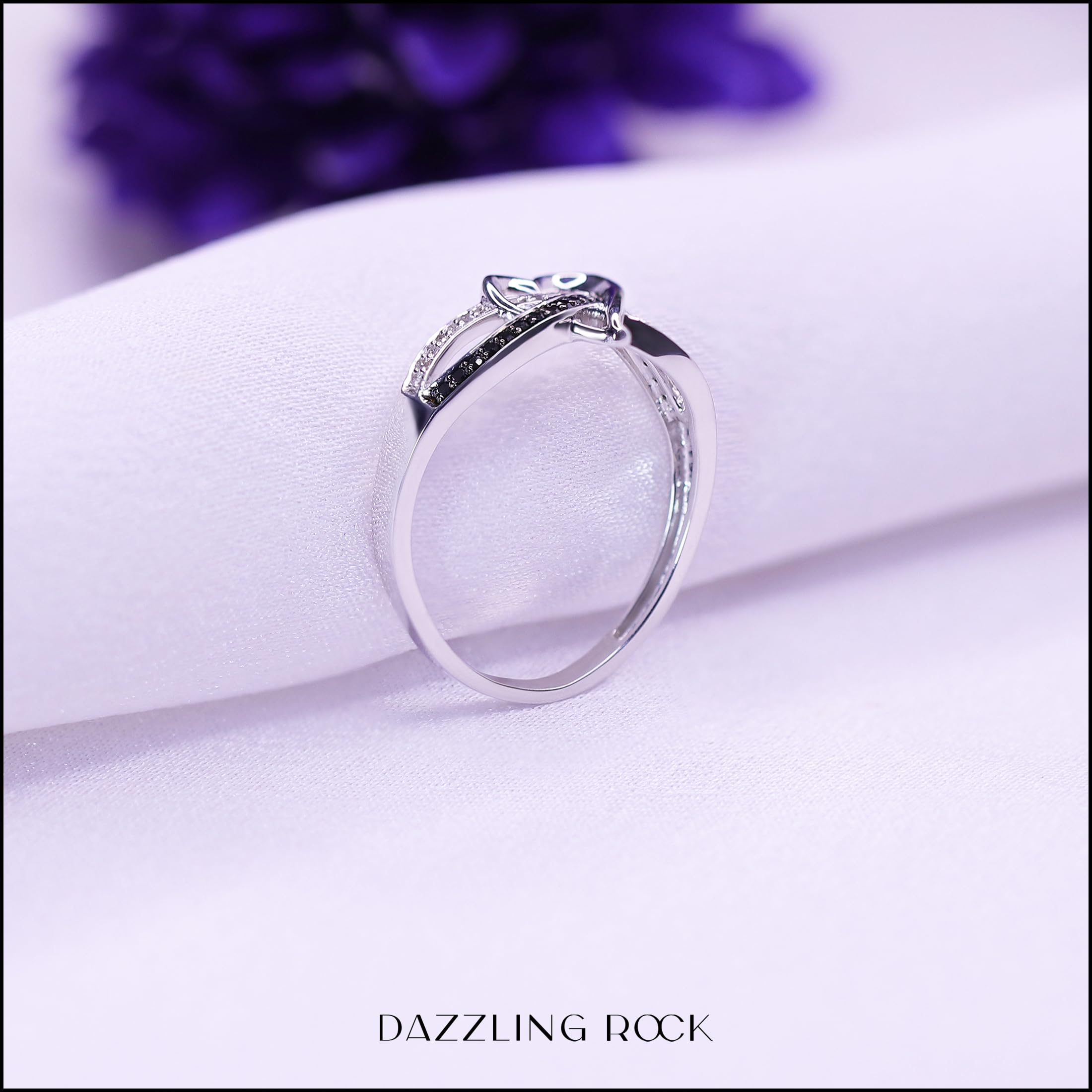 Dazzlingrock Collection 0.20 Cttw Round Black & White Diamond Heart Promise Ring for Women - 925 Sterling Silver Engagement Ring, Anniversary Gift, Valentine's Day Jewelry Present
