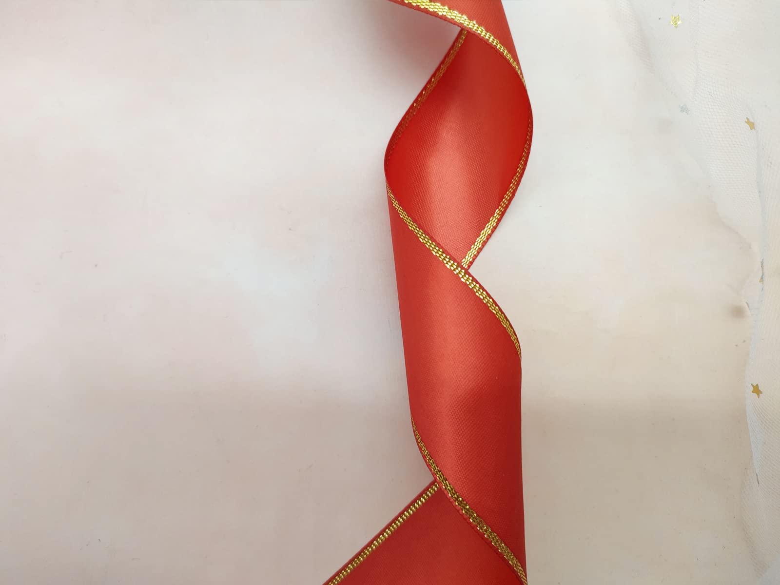 1.5 Inch 25 Yards Red Satin Ribbon with Gold Edge - Double Faced Gift Wrapping Ribbon for Wedding, Party, Baby Shower Decorations - Perfect for DIY Crafts, Gift Packaging, and Holiday Decor