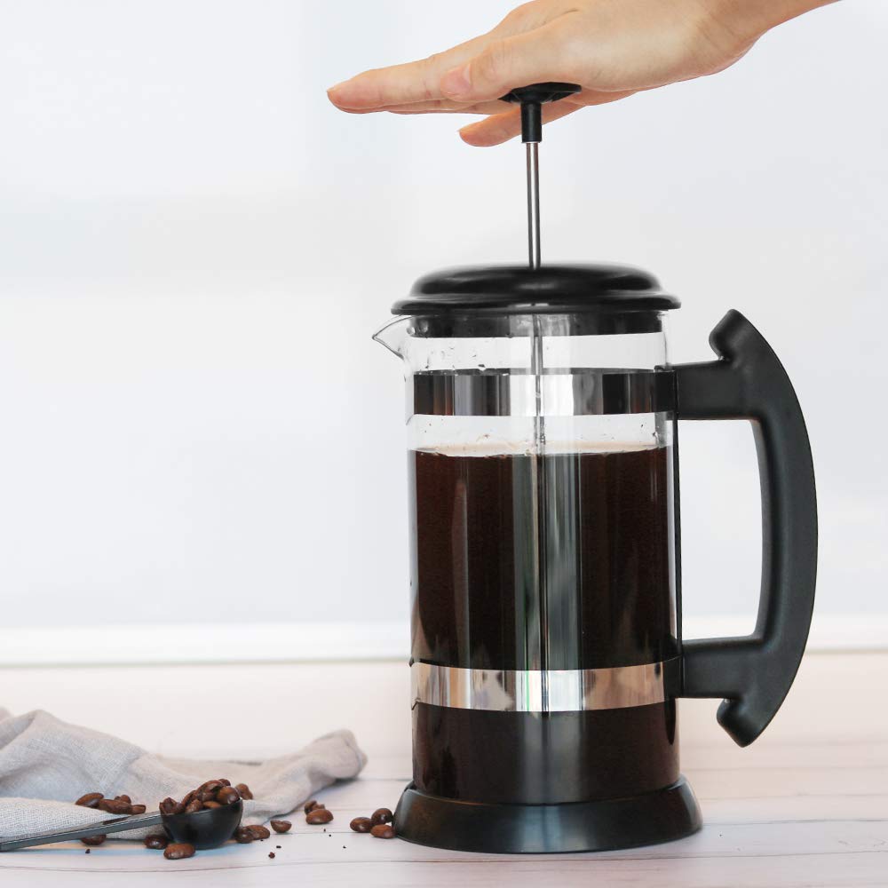 Premium 8-Cup French Press Coffee Maker - 1000ml (34oz) Stainless Steel & Borosilicate Glass - Ideal for Brewing Coffee, Loose Leaf Tea & Creating Milk Froth - Perfect for Home, Office & Camping Use