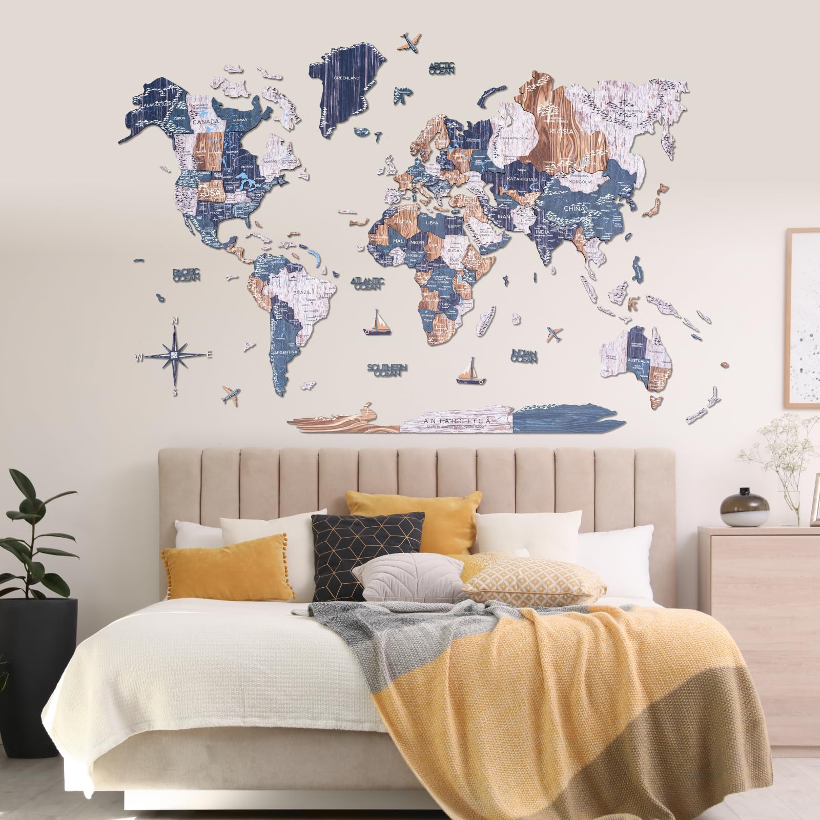 3D Wooden World Map Wall Art with Rivers & Lakes - Colored Travel Map Home Decor in Multiple Sizes - Perfect Housewarming Gift & Stylish Home Decoration (Large, Mystery) - Ideal for Living Rooms, Offices & Travel Enthusiasts