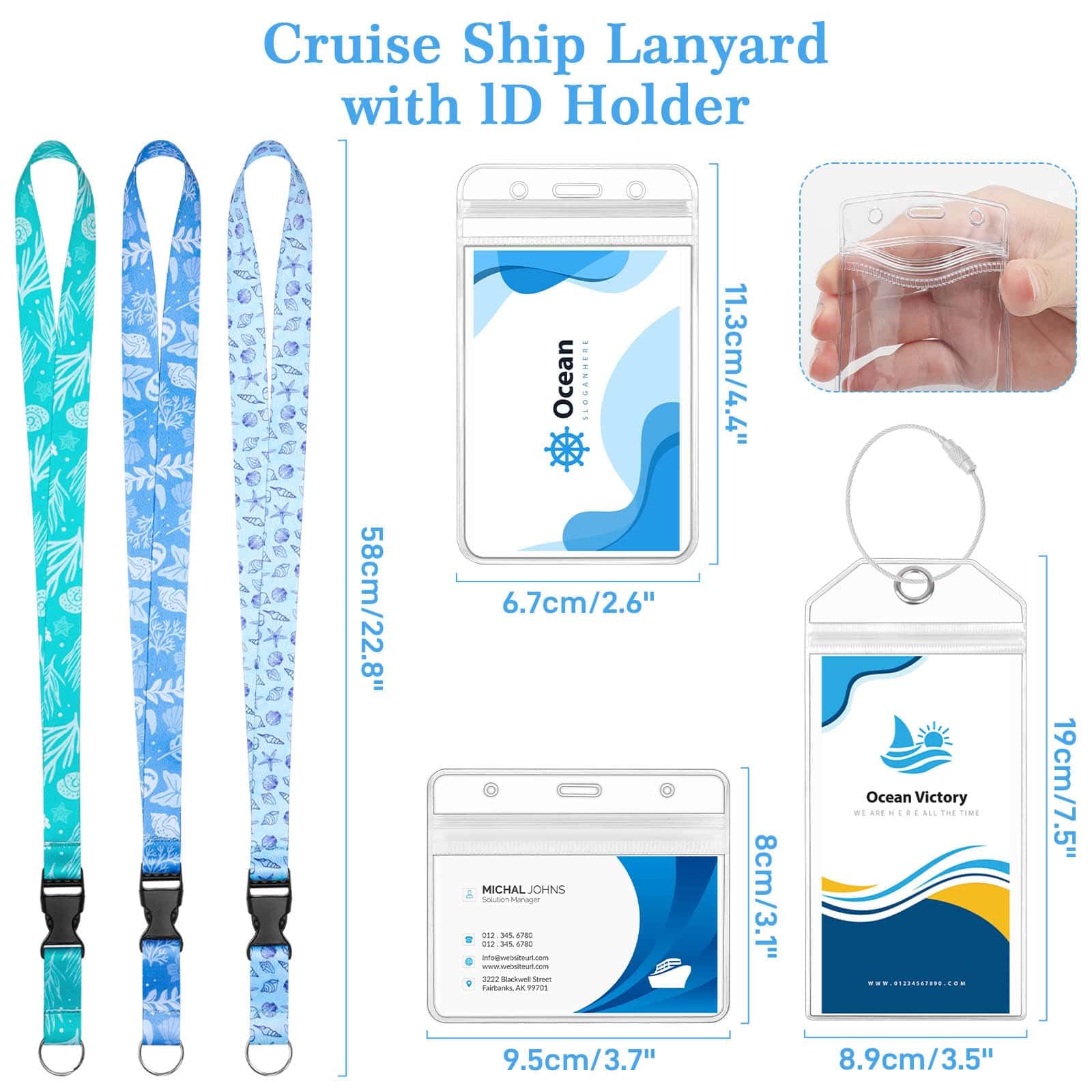 Waterproof Cruise Lanyard with Clear ID Badge Holder - Nautical Themed Ship Card Holder for SeaPass & Cruise Essentials (Perfect for Cruise Vacations, Beach Trips & Onboard Activities)