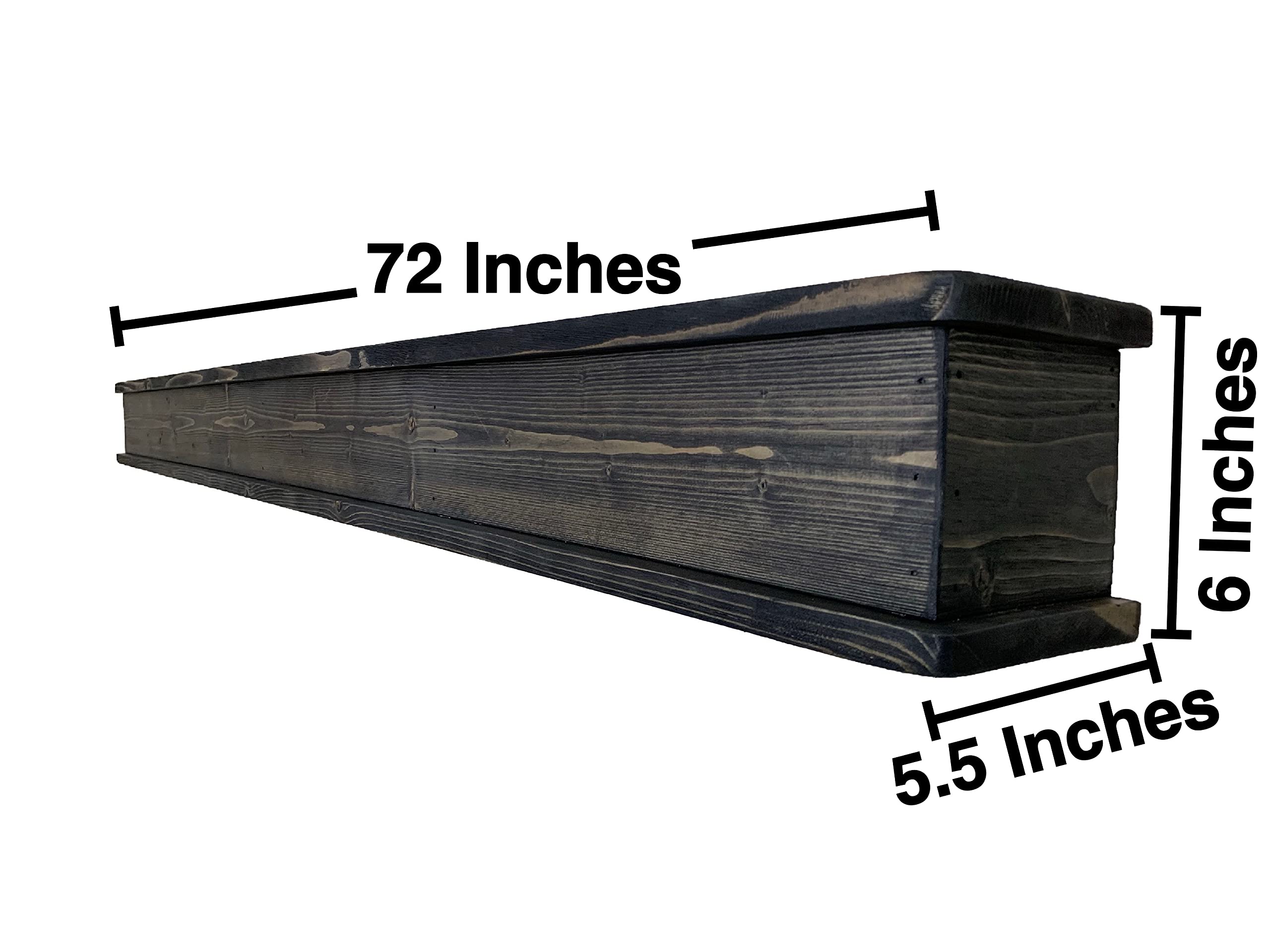Rustic Wood Fireplace Mantel Shelf - 72 Inch Weathered Black Floating Mantle for Farmhouse Decor | Handmade in USA | Perfect for Living Room, Bedroom, or Entryway Wall Display