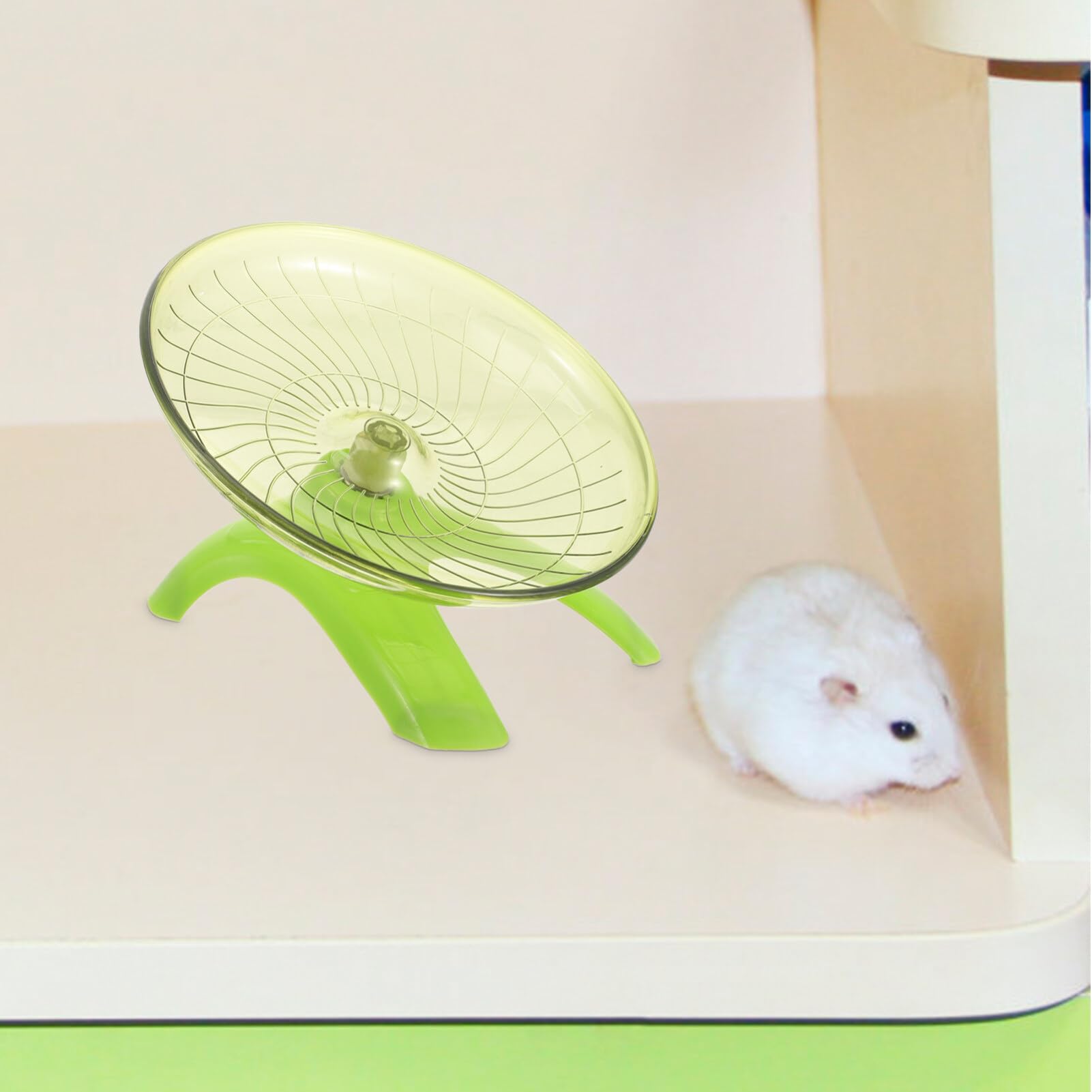 Balacoo Silent Hamster Exercise Wheel - Flying Saucer Running Wheel for Hamsters, Hedgehogs & Chinchillas - Quiet Small Pet Toy in Light Green - Perfect for Cage Exercise & Nighttime Play