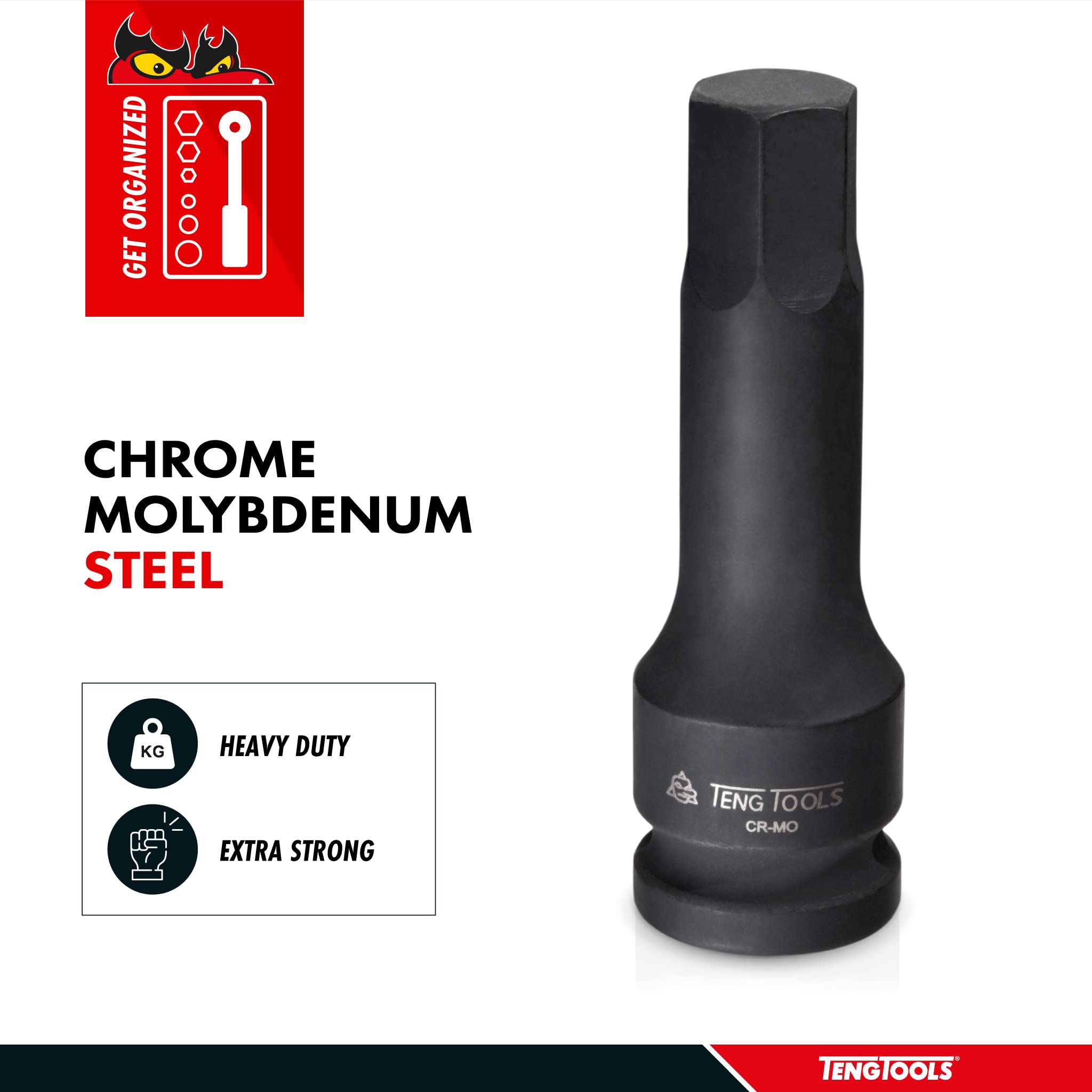 Teng Tools 22MM 3/4 Inch Drive Metric Hex Chrome Molybdenum Impact Socket - Professional Mechanic Hand Tool (941522-C) for Automotive Repair & Heavy-Duty Applications