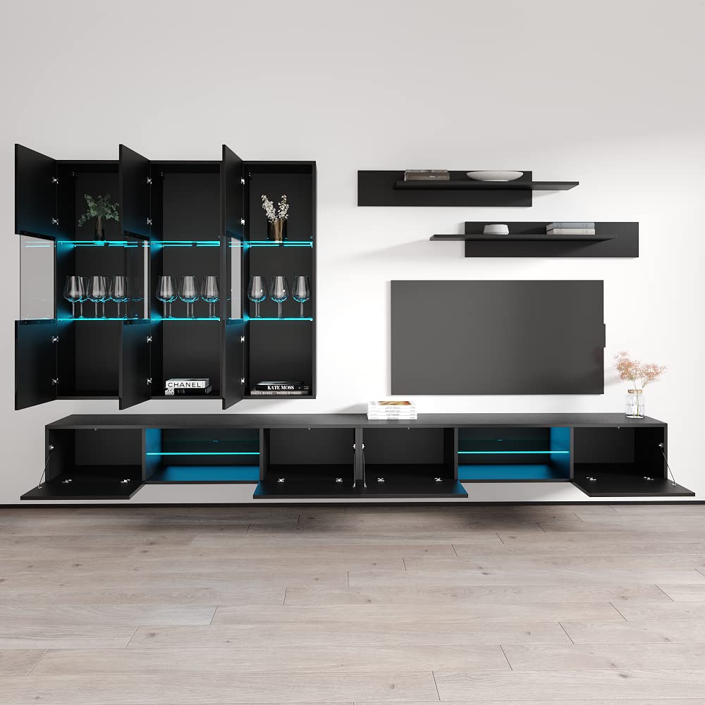 Modern Wall-Mounted TV Stand with Storage & LED Lights - 33