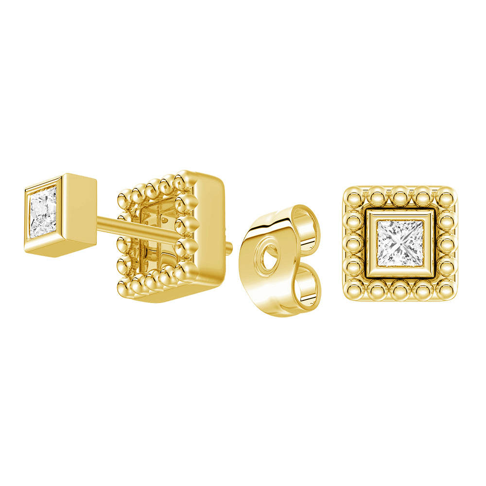 2 in 1 Convertible Beaded Jacket & Stud Earrings Set with Princess Cut Lab Diamond - Perfect for Weddings, Parties & Special Occasions