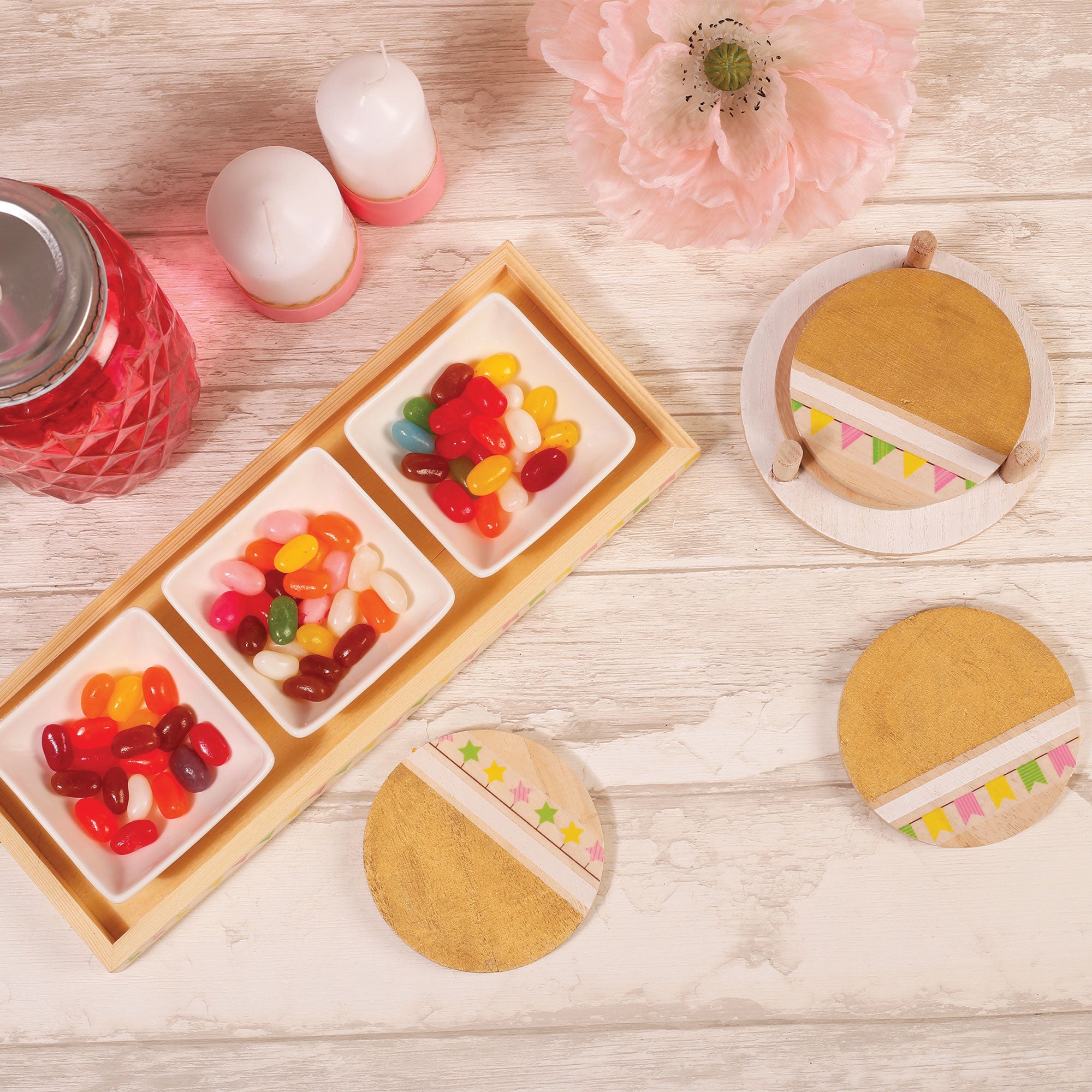 Premium 4-Piece Pawlonia Wooden Coaster Set - 12.5 x 12.5 x 1 cm - Natural Wood Drink Coasters for Coffee, Wine & Hot Beverages - Perfect for Home, Office & Restaurant Use