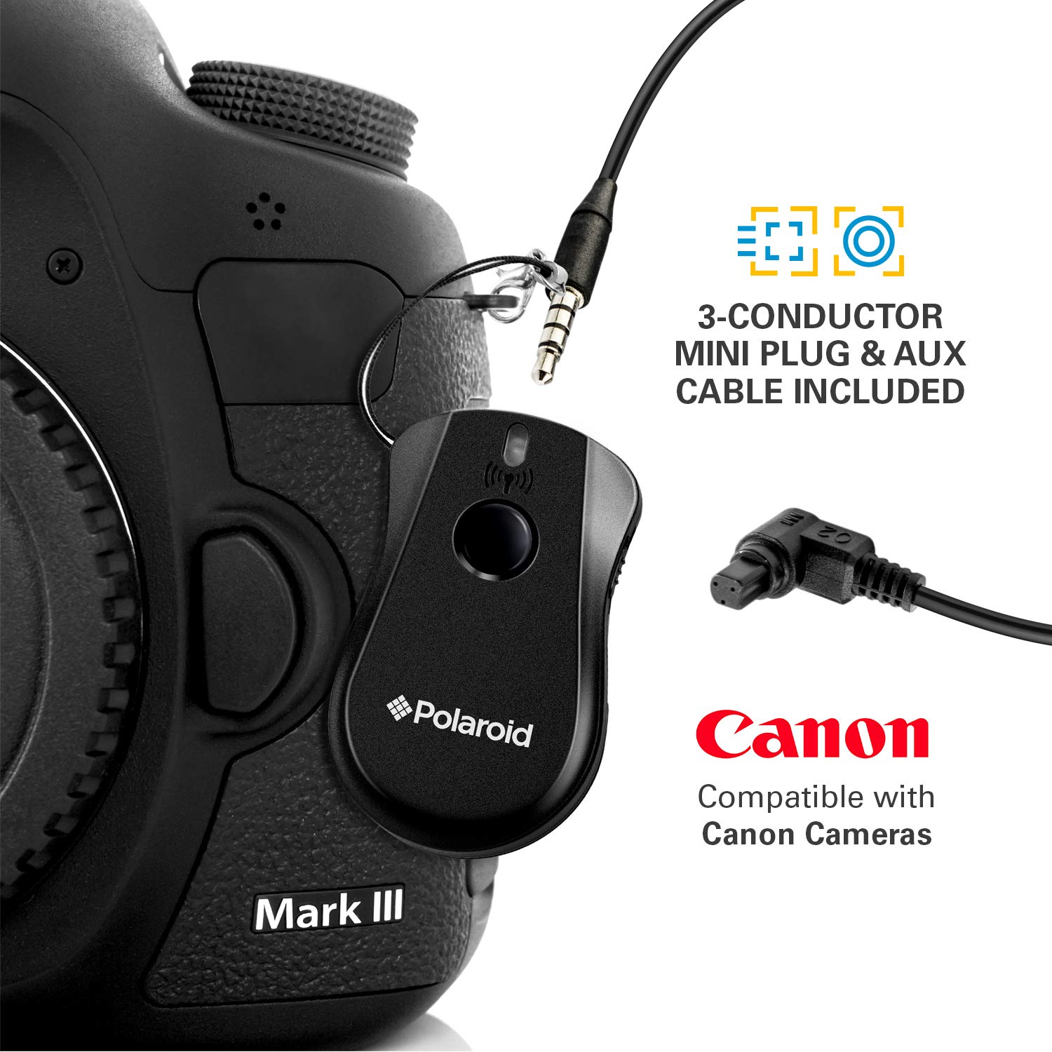 Polaroid Wireless Camera Shutter Remote with Interval Timer for Canon DSLR Cameras - Perfect for Group Photos, Self-Portraits, and Long Exposure Photography