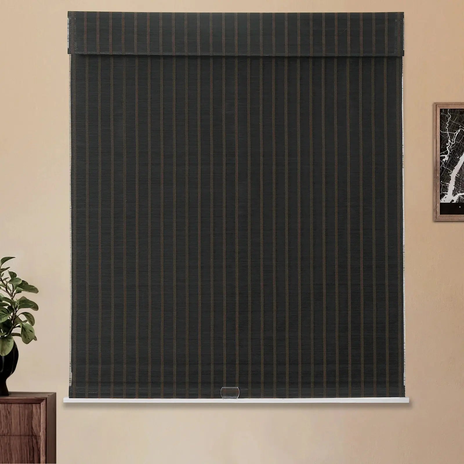 Sybil Bamboo Roman Shade - Black Coffee Window Treatment for Living Room & Bedroom | Eco-Friendly Natural Wood Blinds for Home Decor