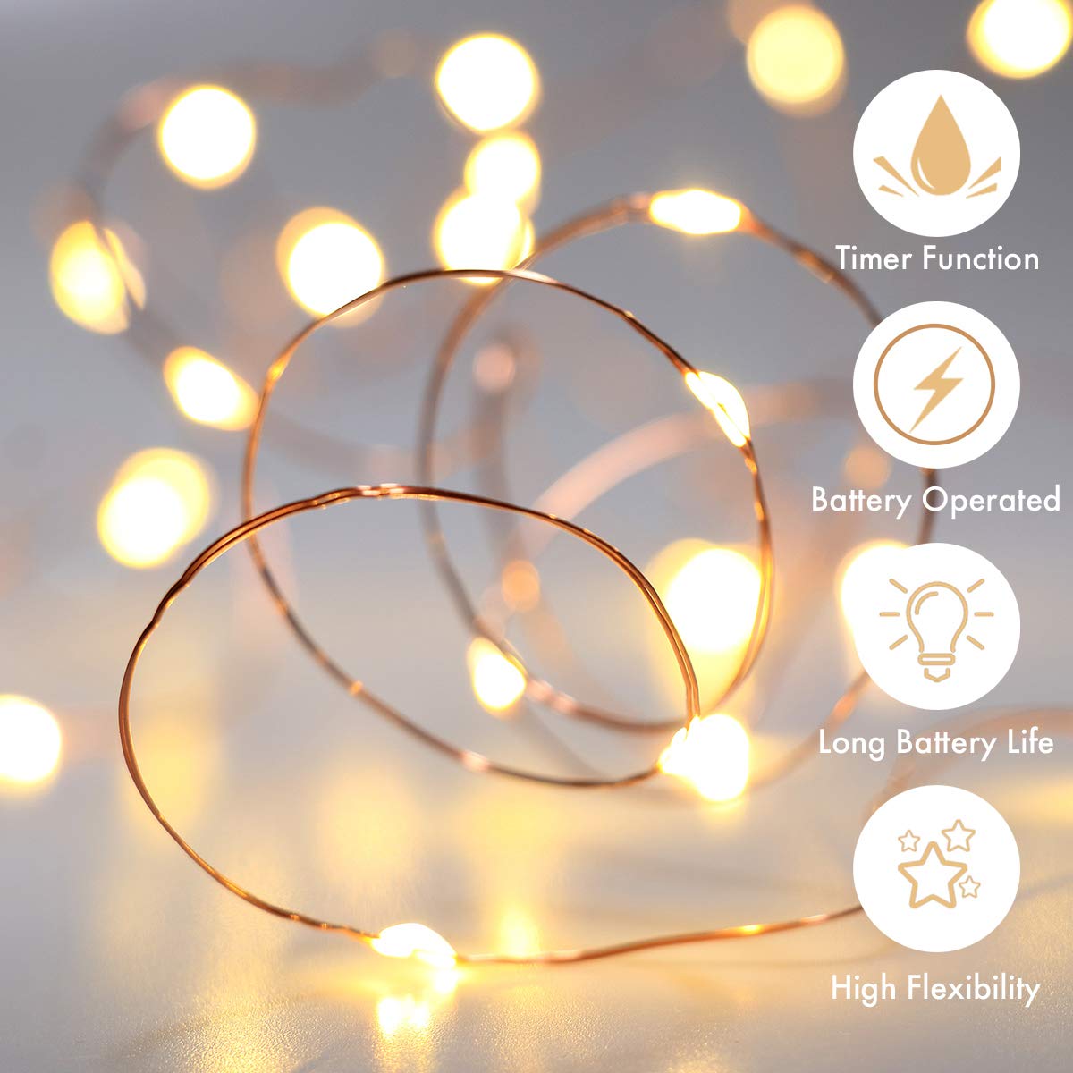 Innotree 3 Pack Fairy Lights with Timer - 3M 30 LED Battery Operated Copper Wire String Lights, Warm White Waterproof Christmas Decor for Bottles, Jars & Home Decoration (Indoor/Outdoor Use)