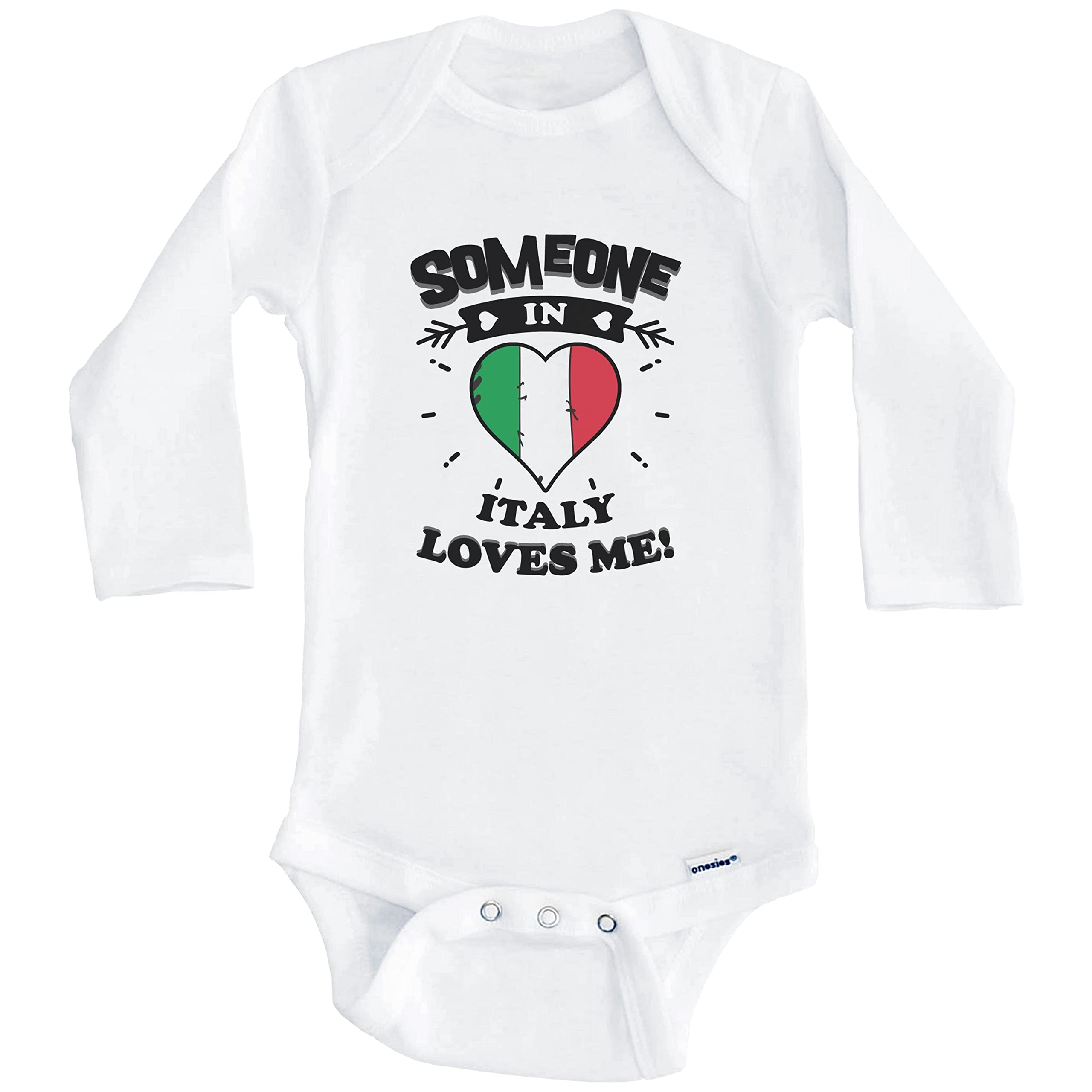 Someone in Italy Loves Me Italian Heart One Piece Baby Bodysuit - Long Sleeve Romper for Newborns & Infants - Perfect for Family Photos, Holidays & Gifts