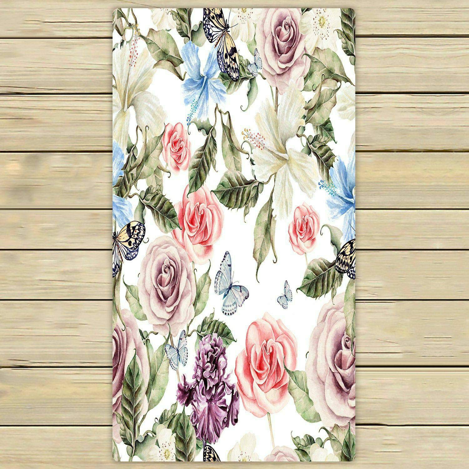 Premium Watercolor Floral Beach Towel - Soft & Absorbent Rose, Iris, Hibiscus Design for Bath, Shower, Pool, Travel - 30x56 Inch - Perfect for Beach, Vacation, Gym & Outdoor Activities