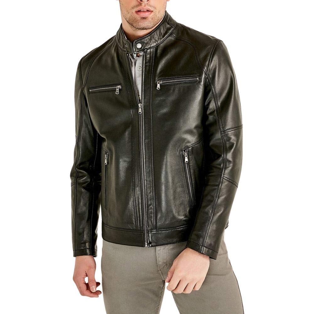 Genuine Black Leather Motorcycle Jacket for Men - MumaPapa Cafe Racer Style Biker Jacket - Perfect for Riding, Casual Wear & Outdoor Adventures