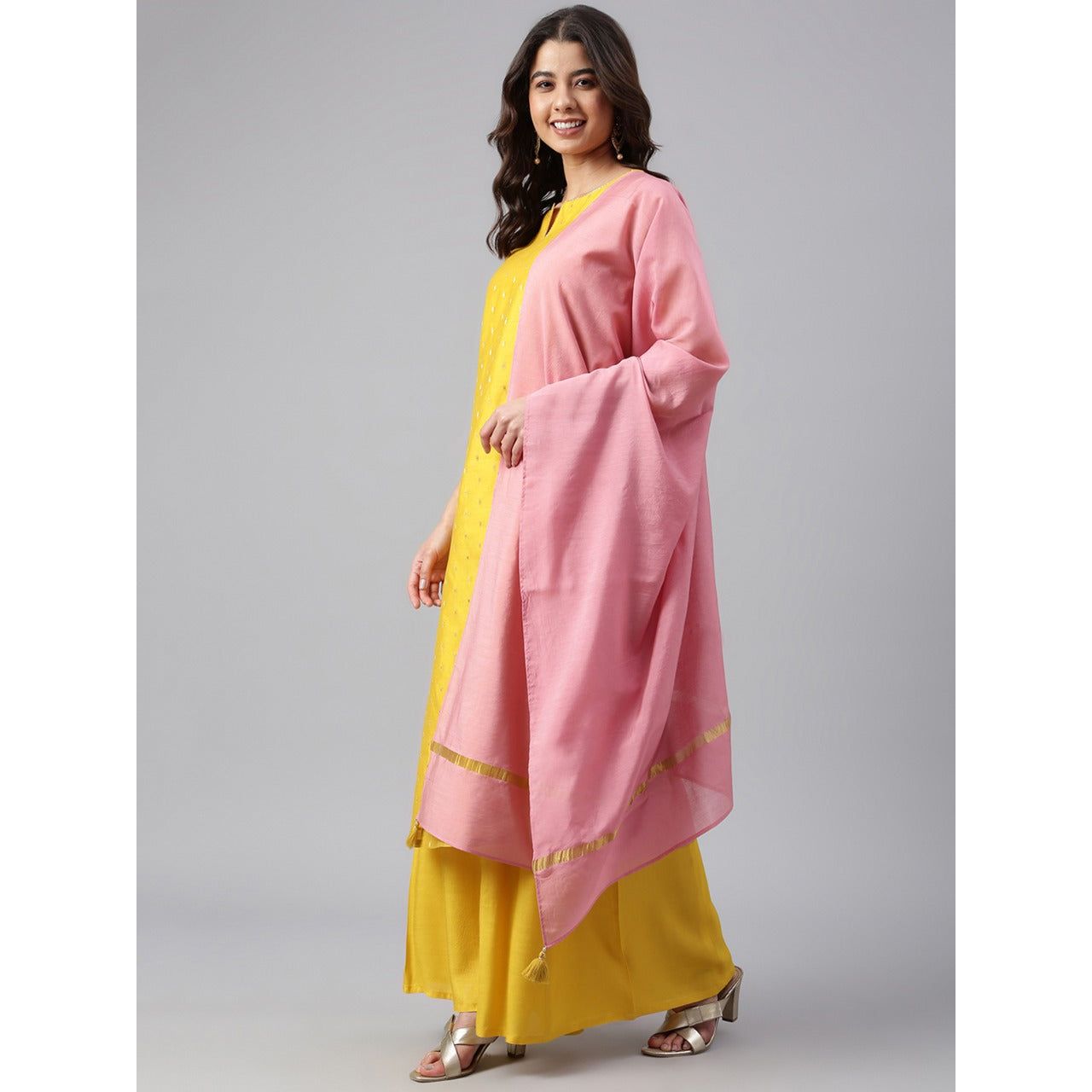 Elegant Yellow and Gold Printed Chanderi Silk Kurta Set for Women | Traditional Indian Ethnic Wear | Perfect for Festivals, Weddings & Special Occasions