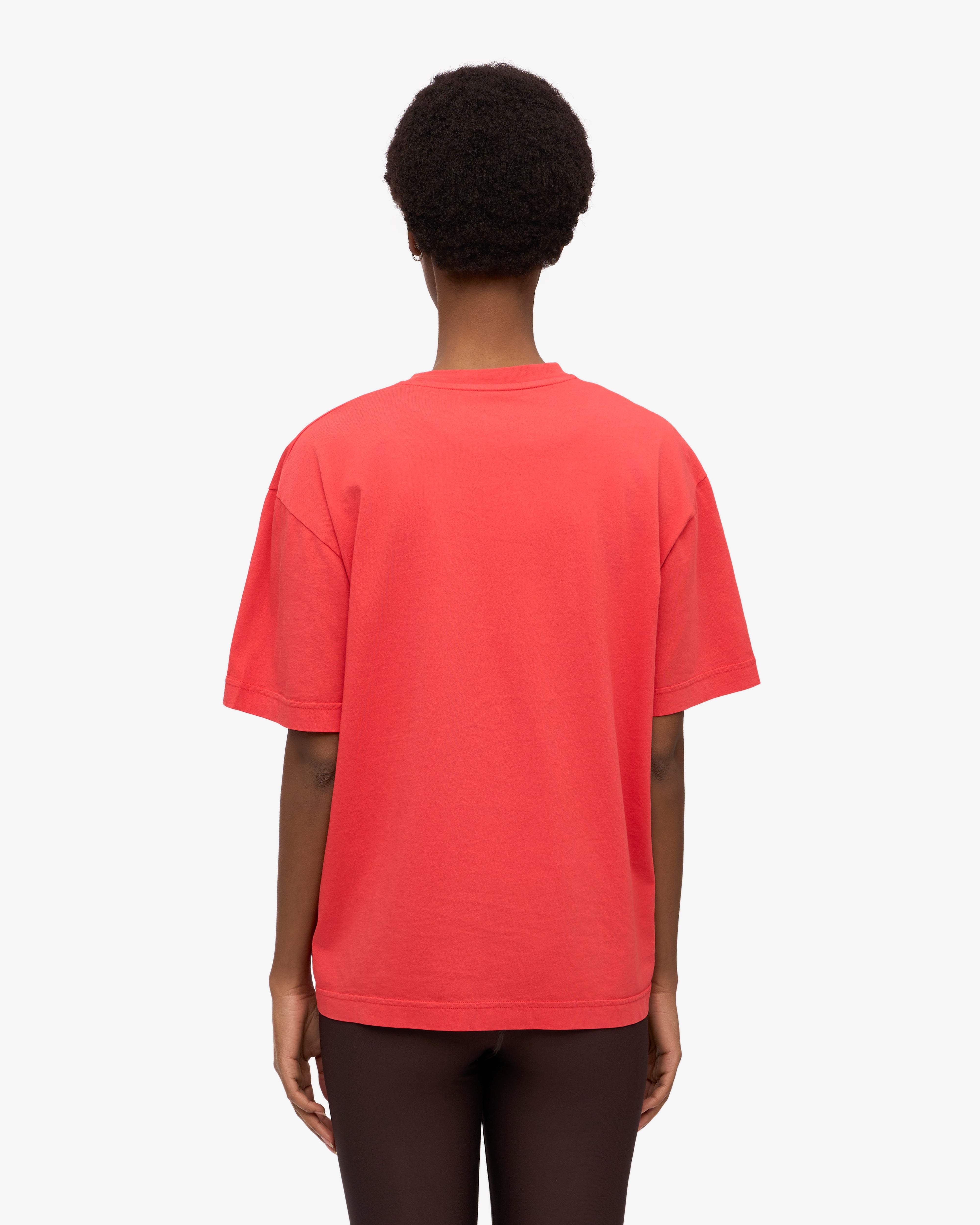 Organic Oversized T-Shirt for Women - Soft Red Tangerine Cotton Tee - Casual Loungewear & Streetwear Fashion