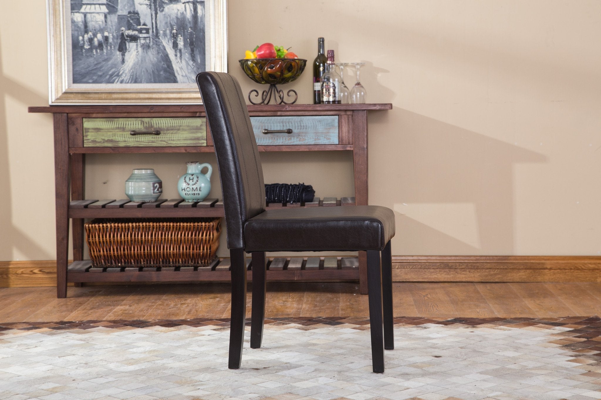 Roundhill Urban Style Solid Wood Faux Leather Parsons Dining Chairs - Set of 2, Brown - Modern Kitchen & Dining Room Furniture for Home, Restaurant, and Office Use