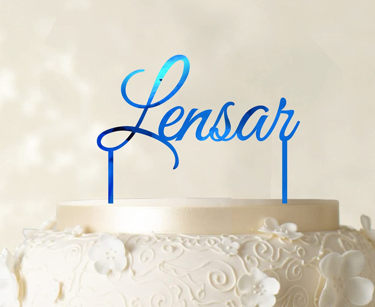 Custom Name Cake Topper - Personalized Mirror Blue Cake Decoration for Weddings & Birthdays (5