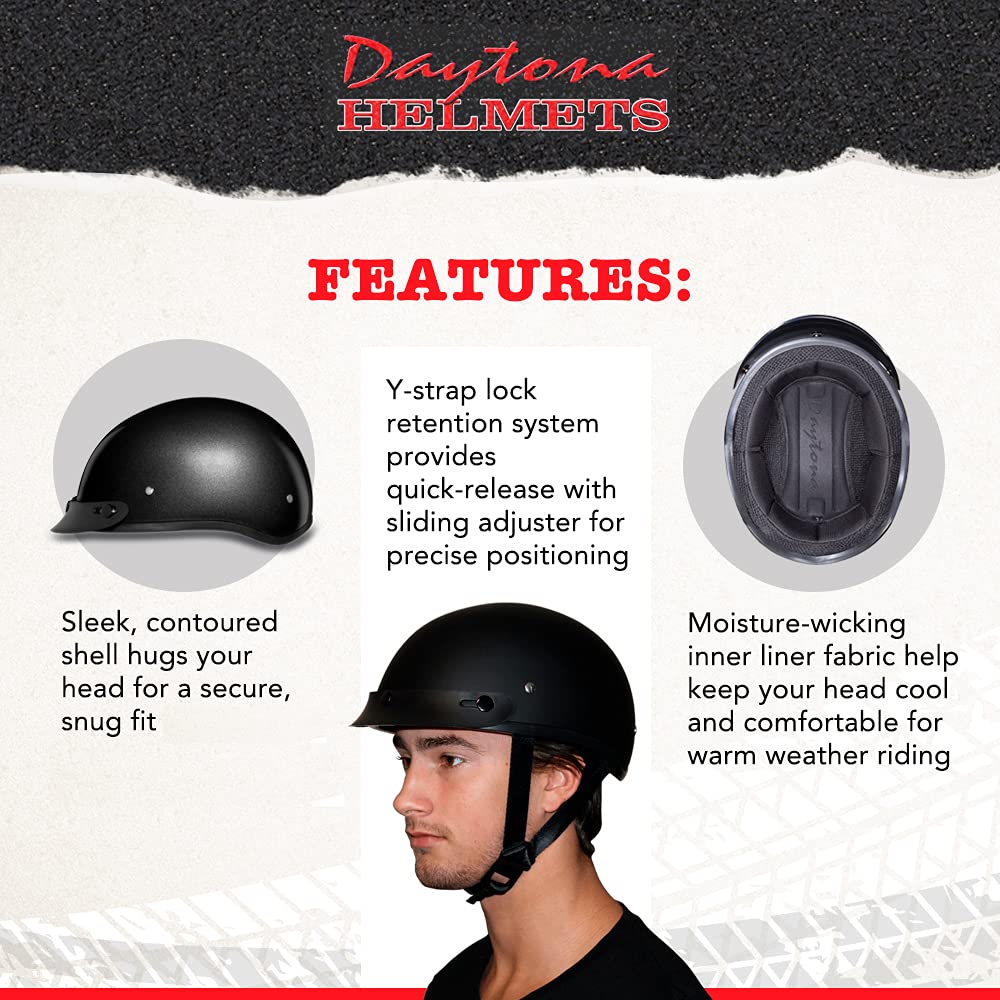 Daytona Helmets Half Skull Cap Motorcycle Helmet - DOT Approved [Graphics] for Men & Women - Lightweight & Ventilated for Summer Riding - Perfect for Cruiser, Chopper & Street Bikes