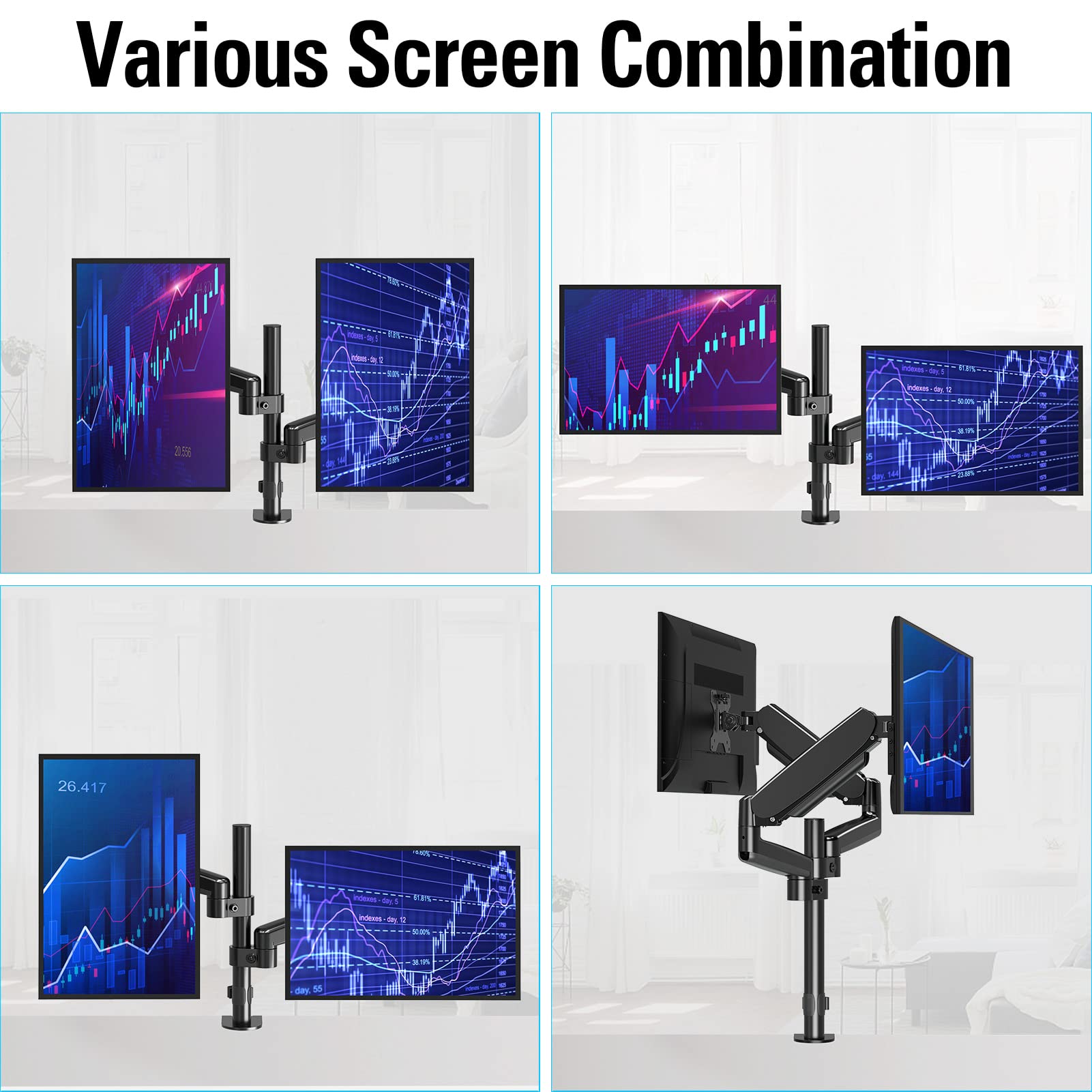 MOUNTUP Dual Monitor Stand for Desk - Adjustable Gas Spring Arm Mount Holds 2 Screens 17-32 Inch, VESA Compatible with Clamp/Grommet Base - Perfect for Home Office, Gaming & Workstation Setup