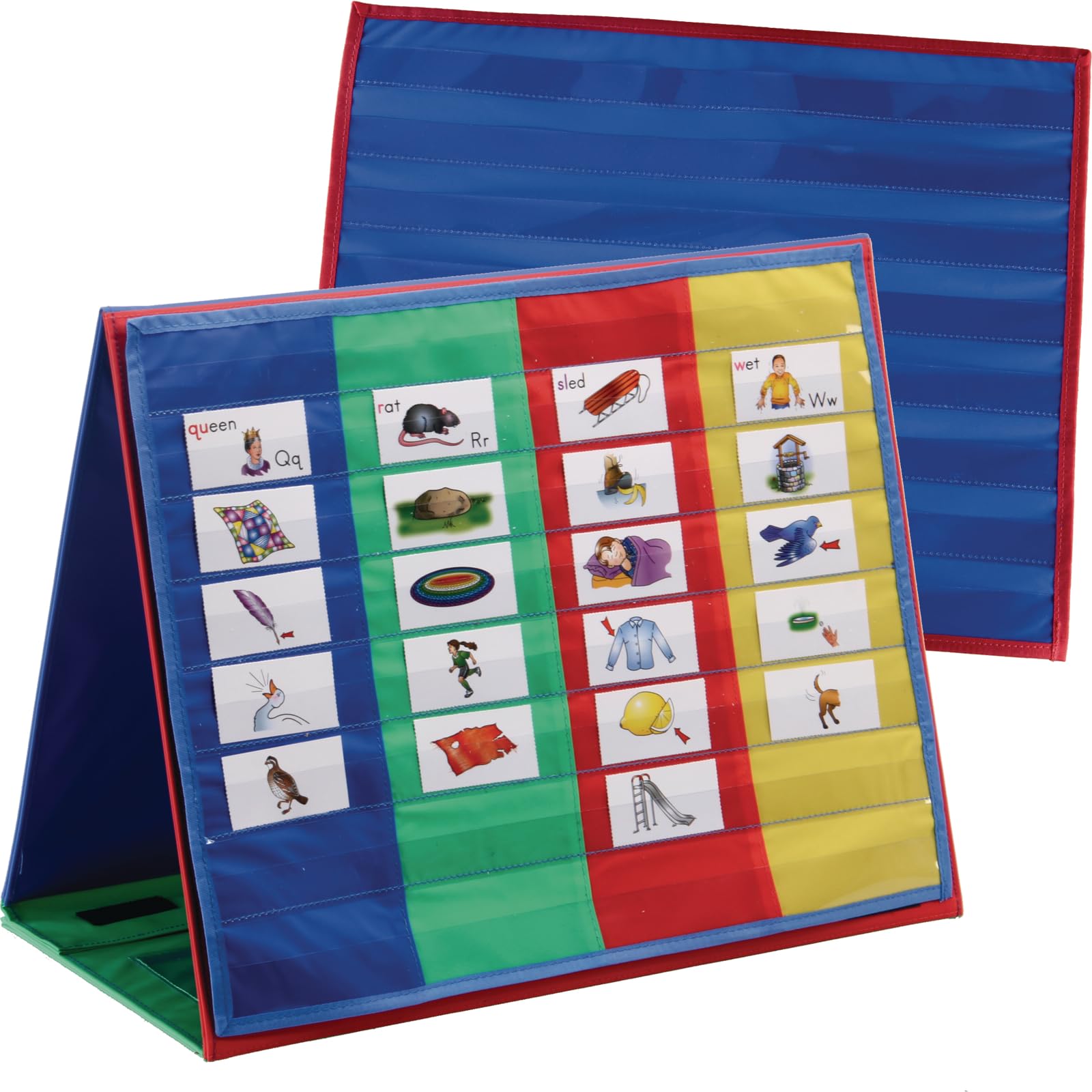 Really Good Stuff Desktop Pocket Charts with Stand - 2 Adhesive Pocket Charts & Foldable Stand for Flashcards (18”x10⅜”x14”) - Portable Storage Solution for Classroom, Homeschool & Office Organization
