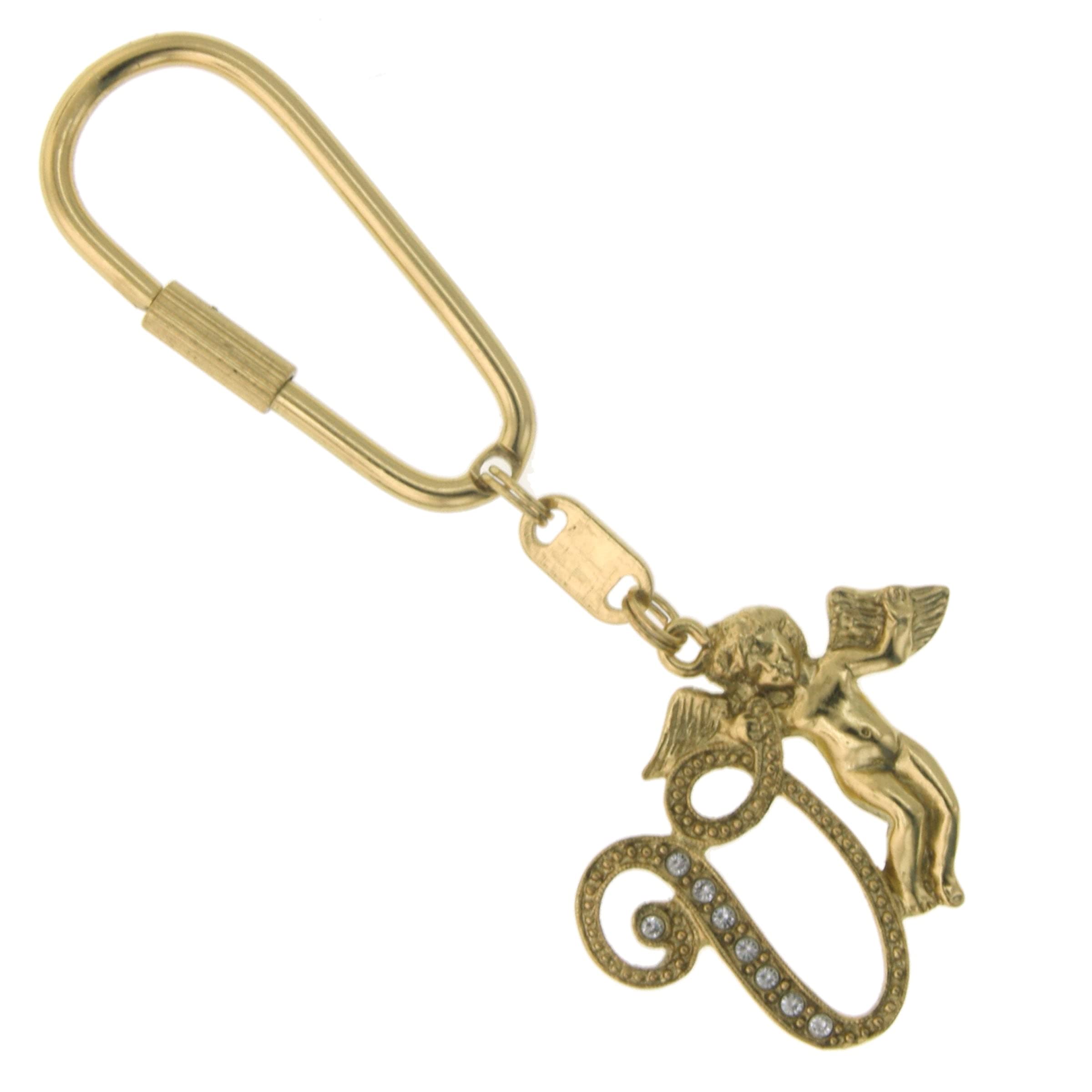 1928 Jewelry Crystal Accent Initial Angel Carabiner Keychain - Personalized Name Keyring for Women, Gifts for Her - Perfect for Keys, Bags & Backpacks