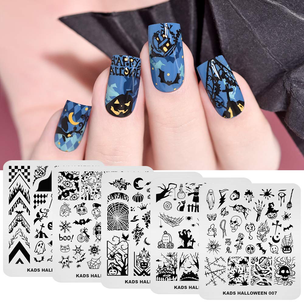 Halloween Nail Stamp Plates Set of 5 - DIY Nail Art Stamping Templates for Halloween Nail Decoration - Perfect for Halloween Parties, Costume Nails & Spooky Manicures