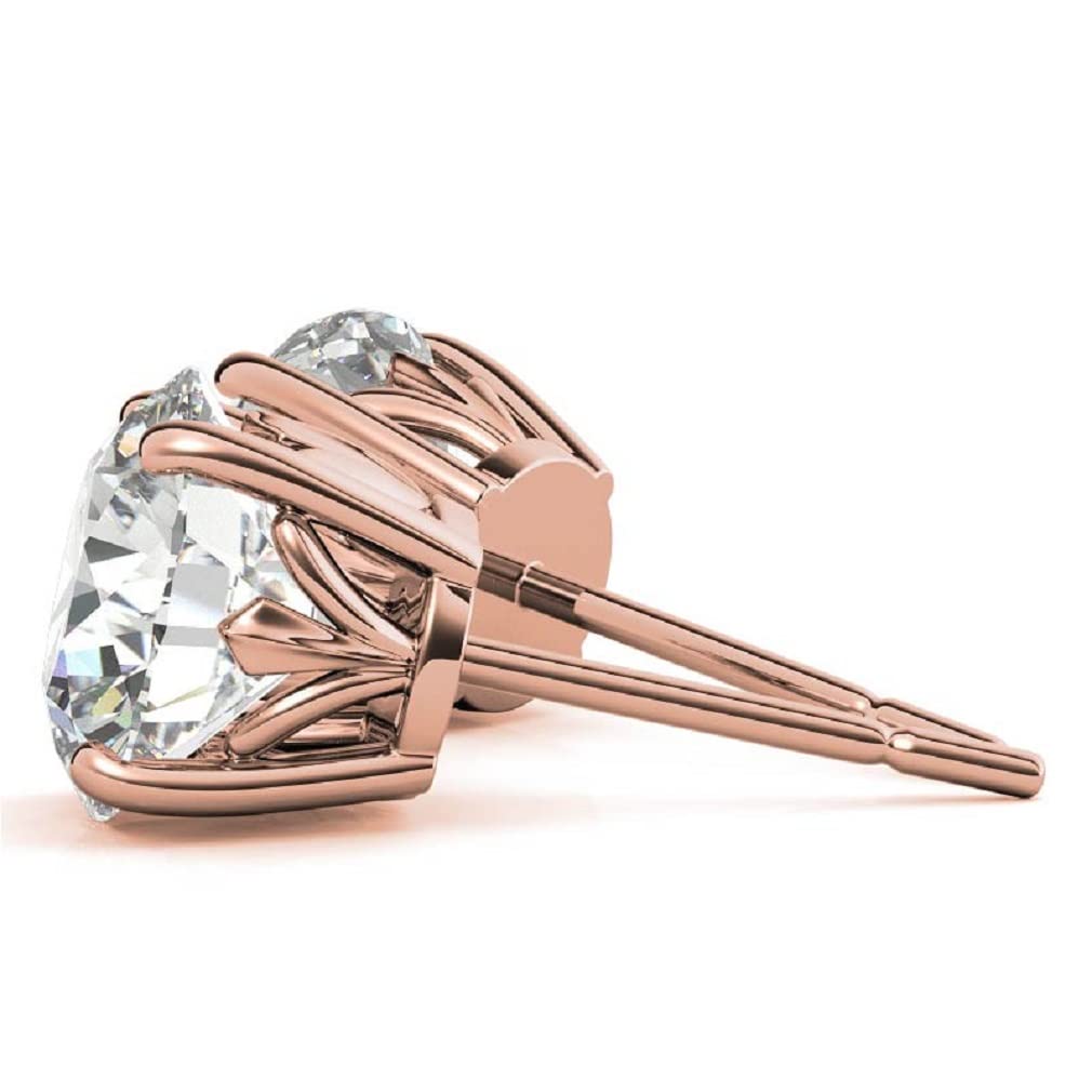 10K/14K/18K Solid Rose Gold Handmade Stud Earrings with 2.5 TCW Round Cut Moissanite - Solitaire Diamond Anniversary Earrings for Women - Perfect Engagement, Birthday & Valentine's Day Gifts (Push/Screw Back) - Ideal for Weddings, Parties & Special Occasions