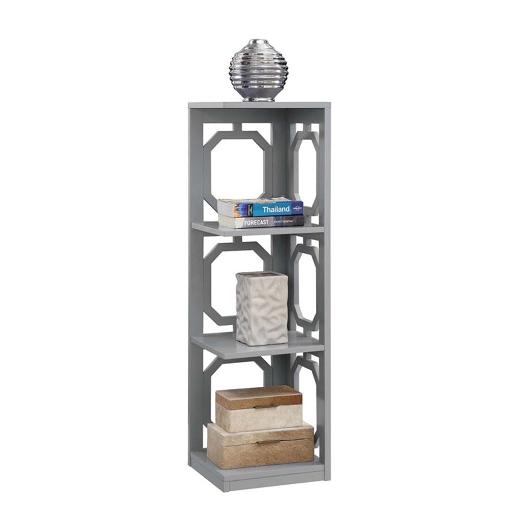 Convenience Concepts Omega 3-Tier Corner Bookcase in Gray - Space-Saving Storage for Living Room, Bedroom or Office
